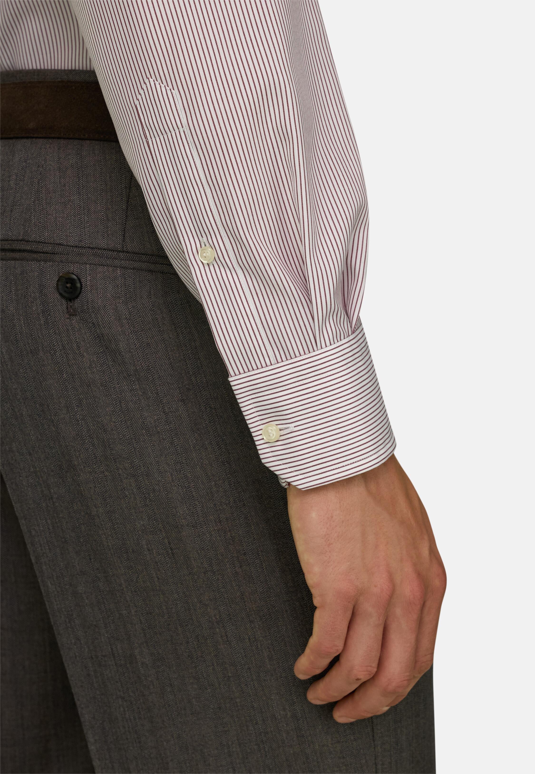 Shirt Striped Cotton Non-Iron Slim Fit, Burgundy, Burgundy, medium