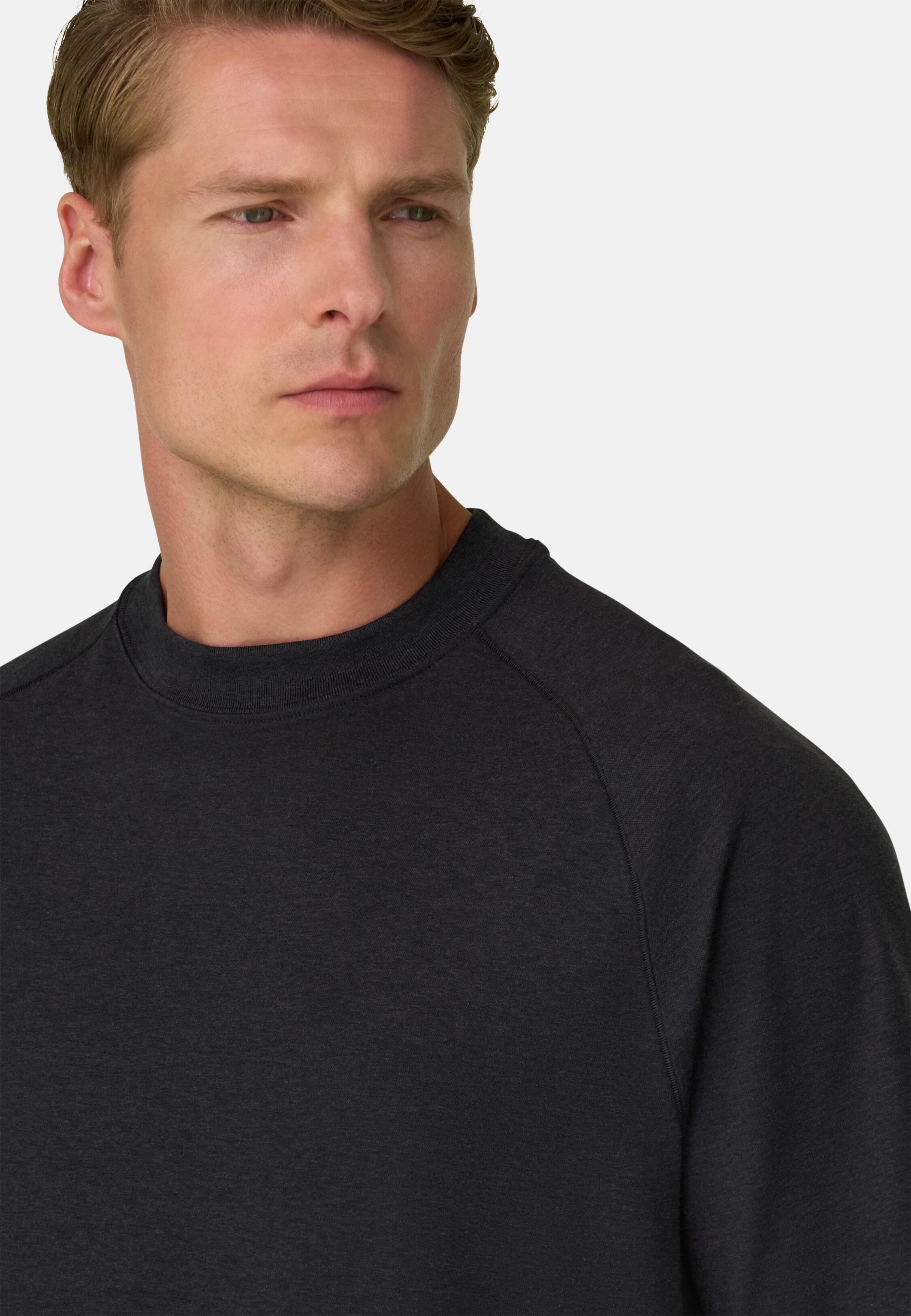 T-Shirt in Piqu&eacute; Cotton Blend M&eacute;lange B-Tech, Black, Black, medium