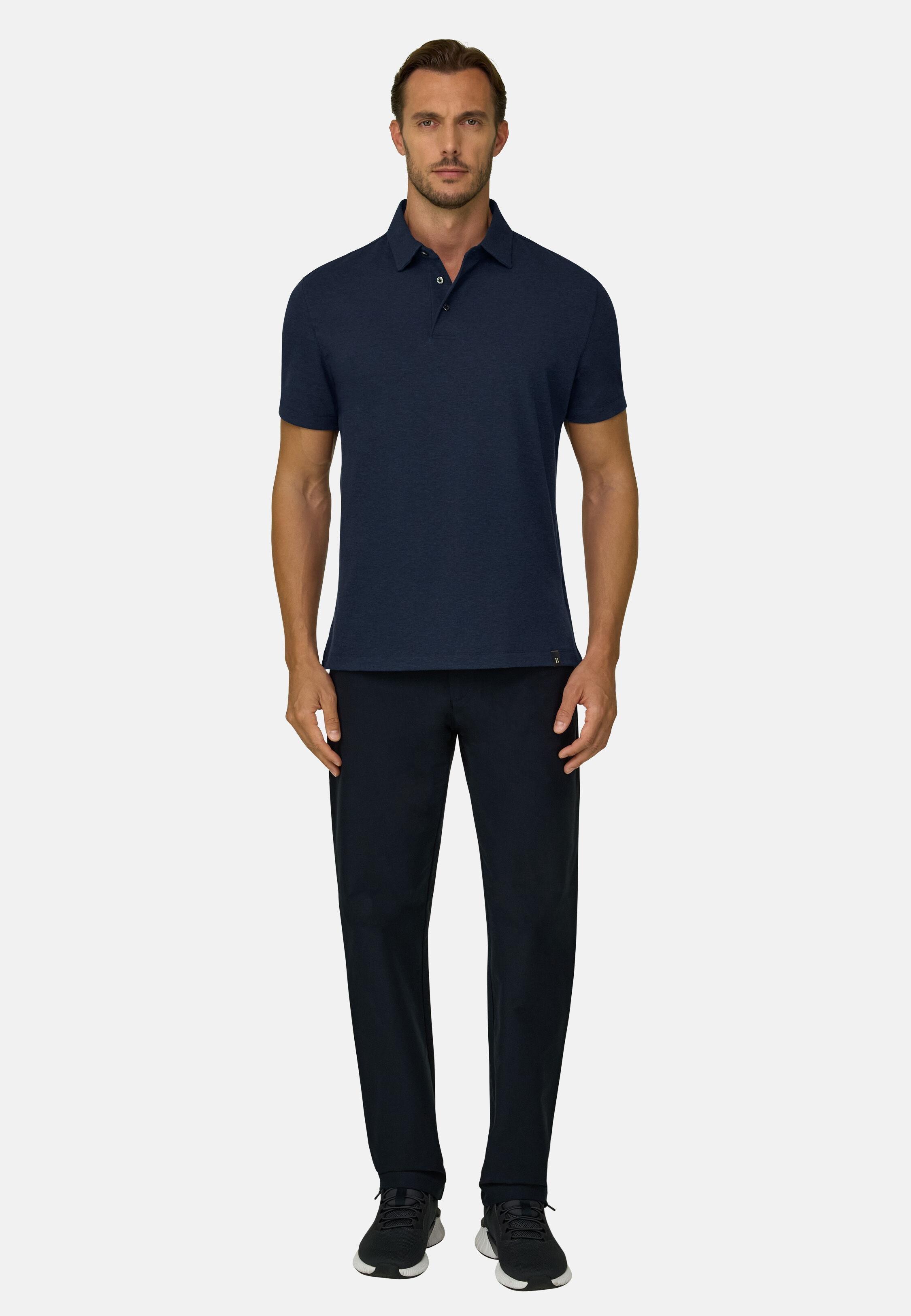 Polo in Piqu&eacute; Cotton Blend B-Tech, Navy Blue, Navy blue, medium