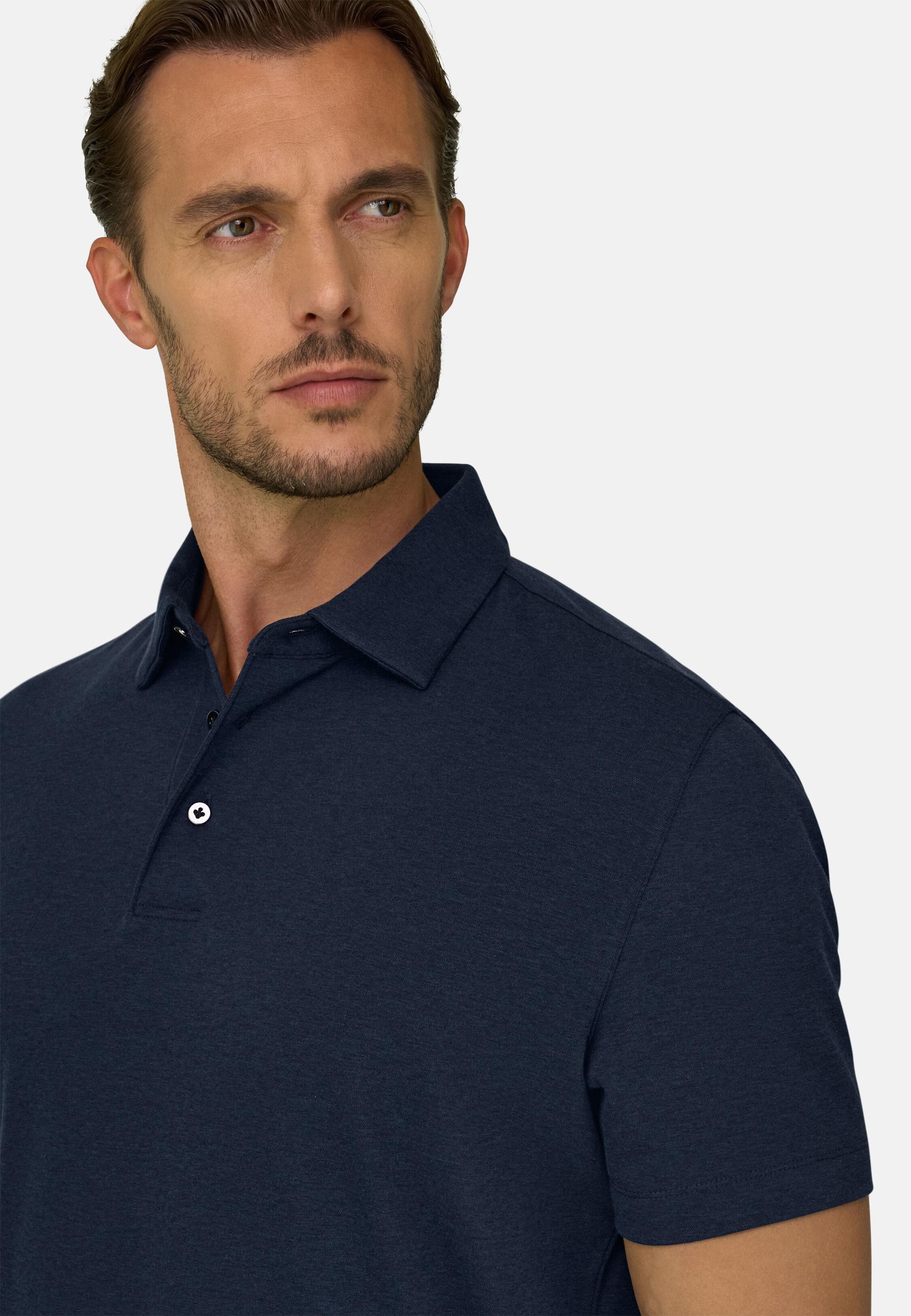 Polo in Piqu&eacute; Cotton Blend B-Tech, Navy Blue, Navy blue, medium