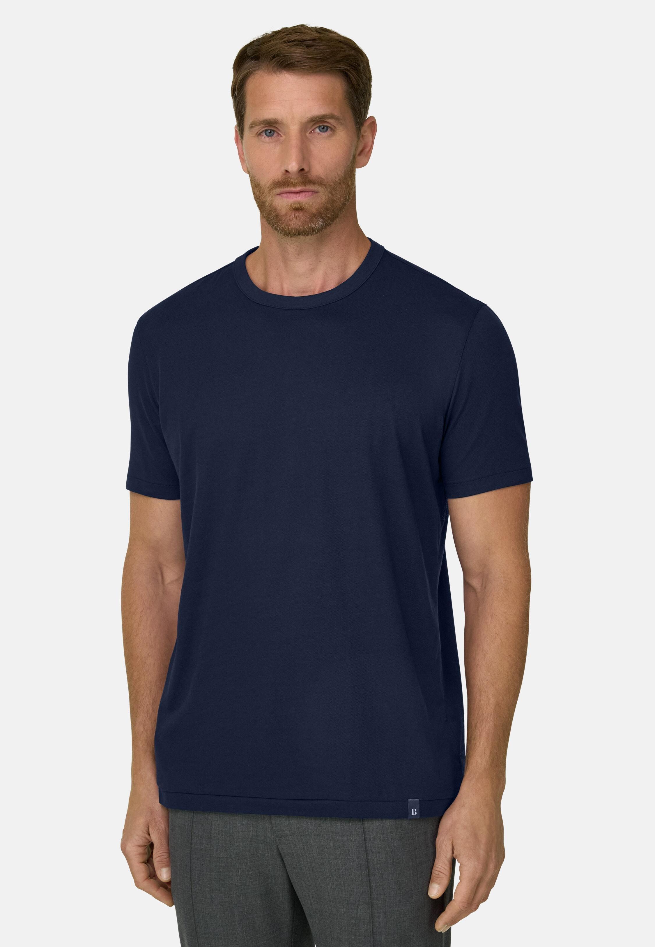 تي شيرت من جيرسيه مزيج القطن بنقشة قطرية B Tech أزرق كحلي, Navy blue, large image number 1