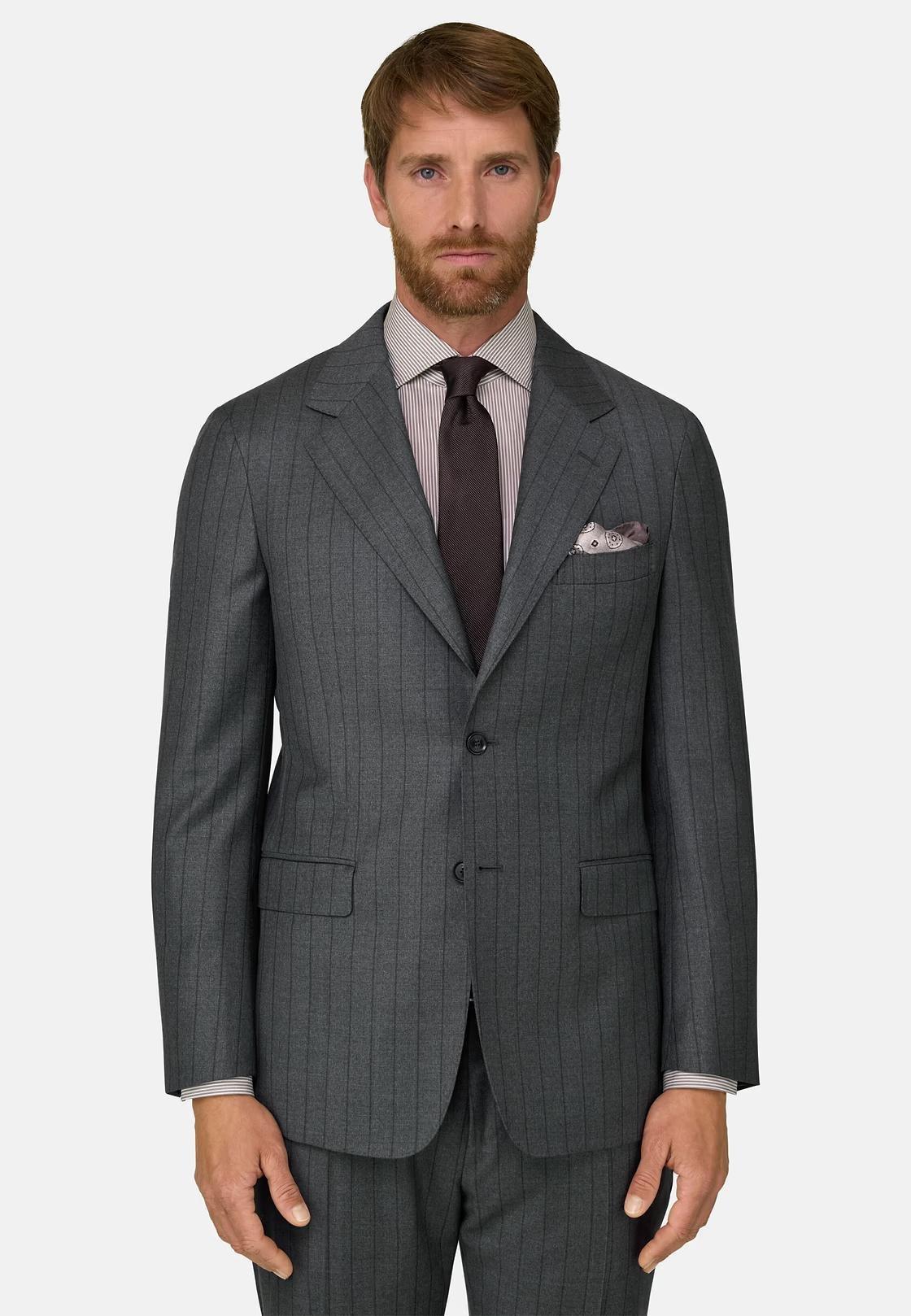 Pinstripe Wool Suit Grey, Grey, medium