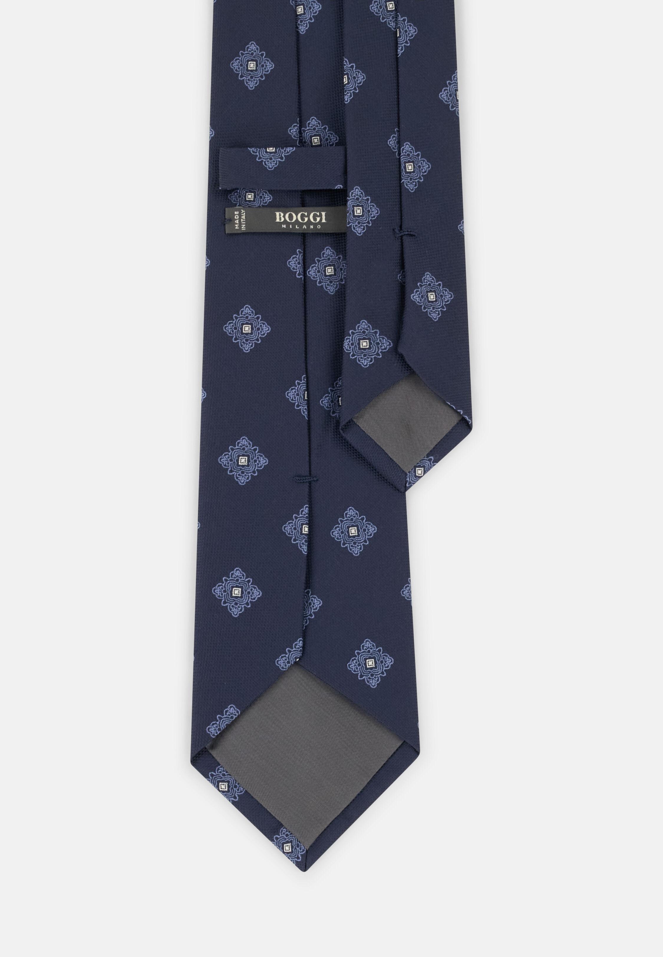 Tie Jacquard Macro Medallion Pattern In Silk Navy, Navy blue, large image number 0