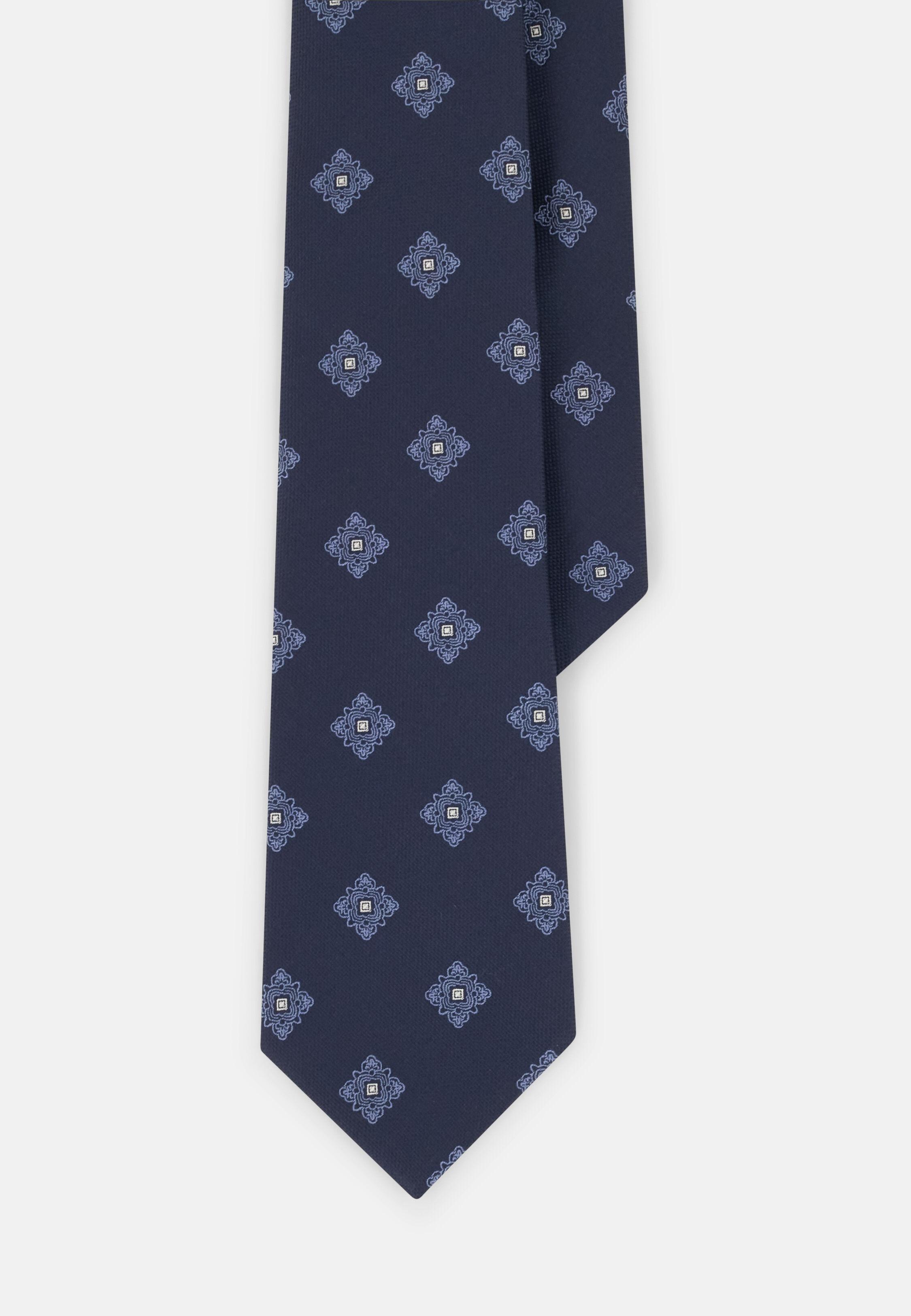 Tie Jacquard Macro Medallion Pattern in Silk, Navy Blue, Navy blue, medium