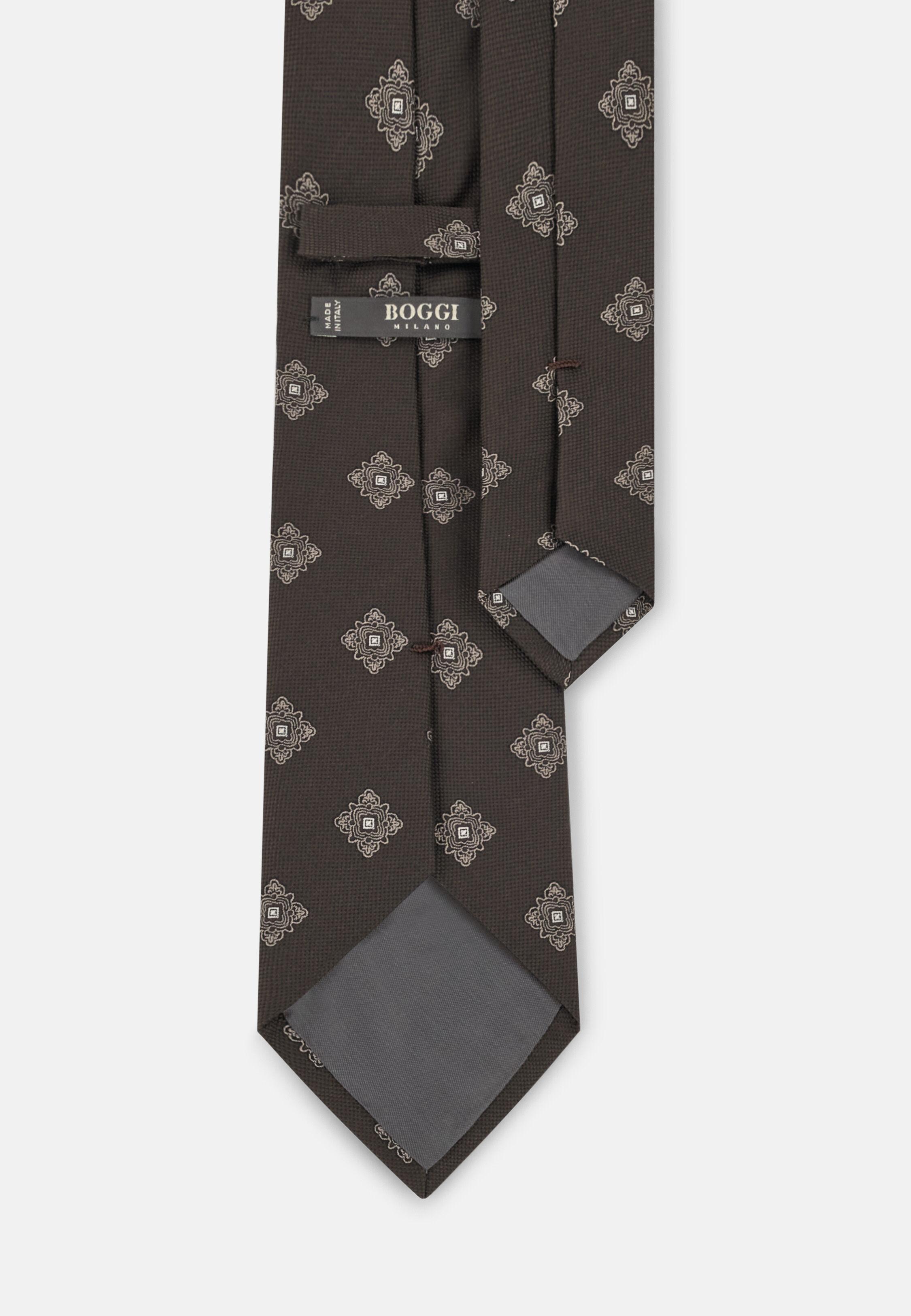 Tie Jacquard Macro Medallion Pattern In Silk Brown, Dark brown, large image number 0