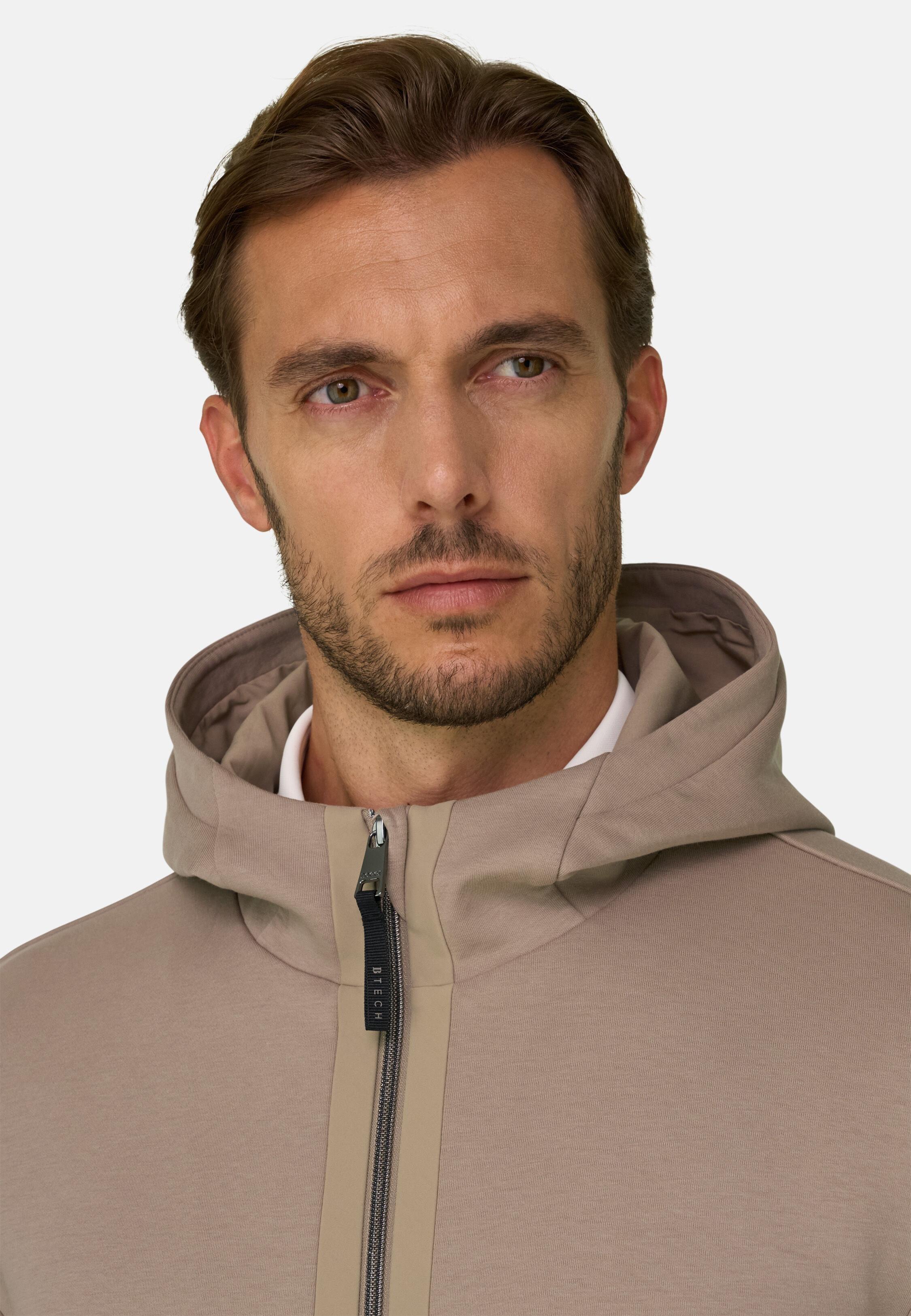 Full-Zip Hoodie in Cotton Blend Scuba B Tech Camel, 3901_CAML, medium
