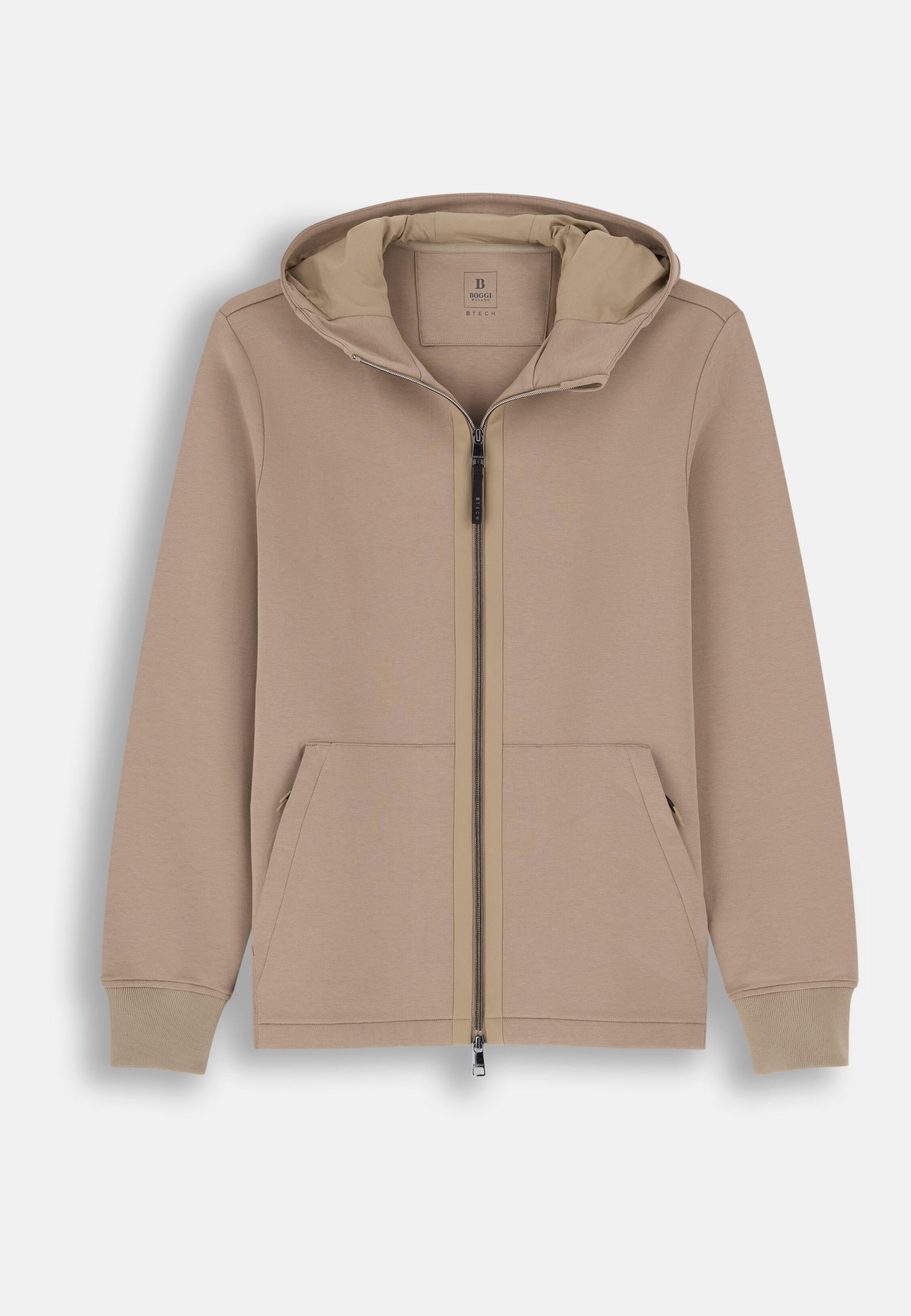 Full-Zip Hoodie in Cotton Blend Scuba B Tech Camel, 3901_CAML, large image number 3