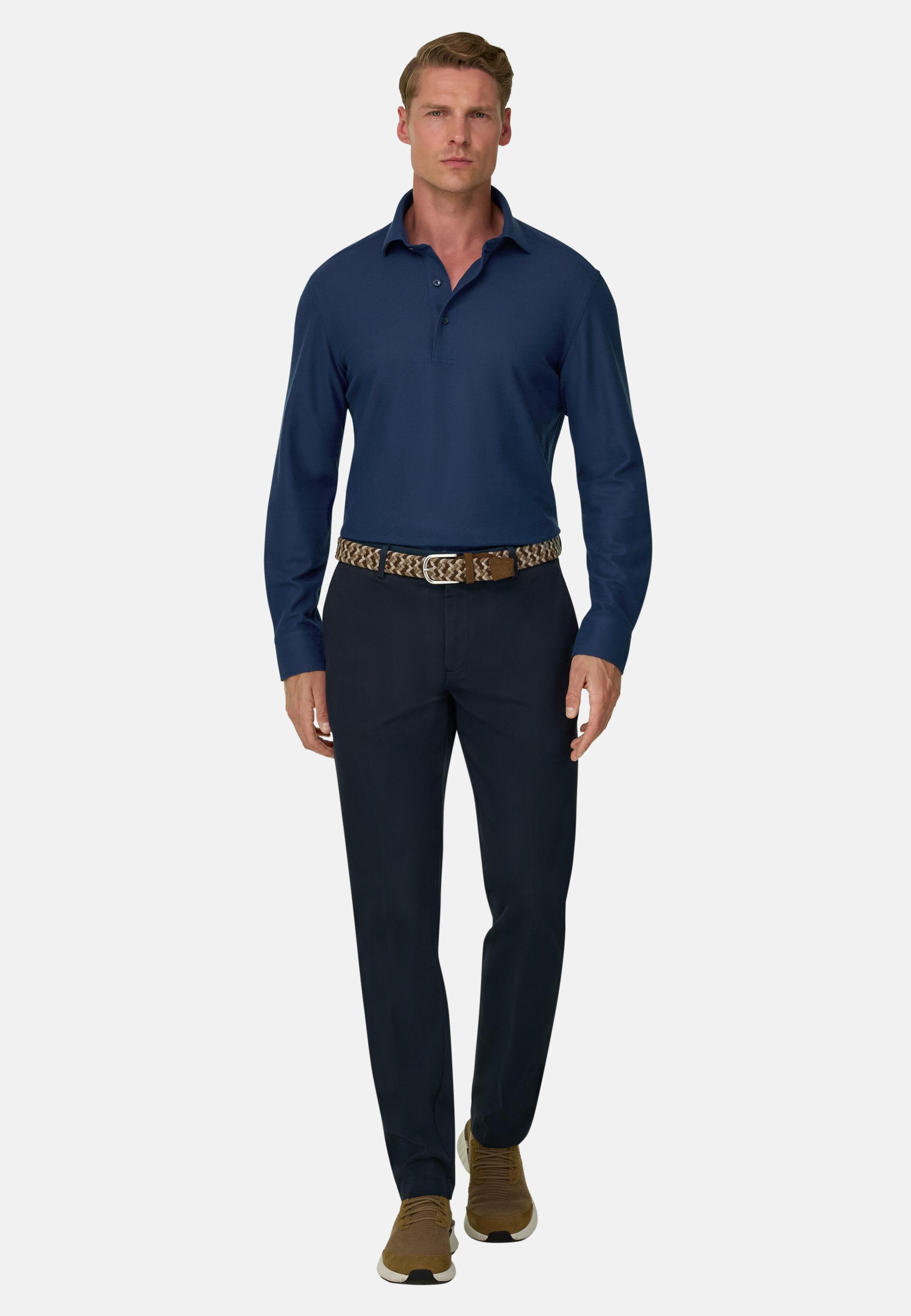 Sakura | Polo in Japanese Jersey, Navy Blue, Navy blue, medium