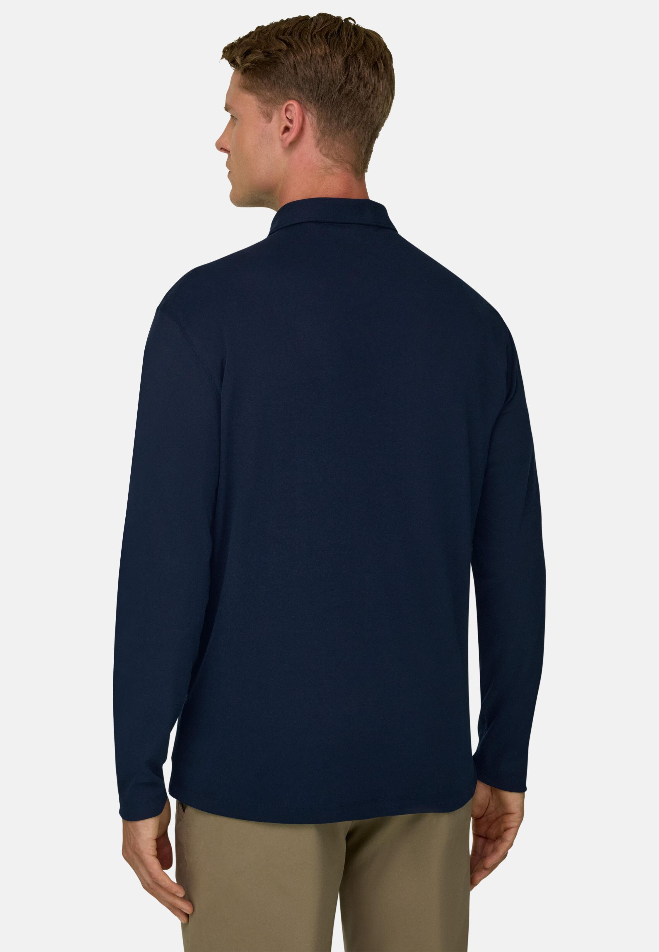 Polo in Cotton Blend Jersey S. Caf&egrave;&reg;, Navy Blue, Navy blue, medium