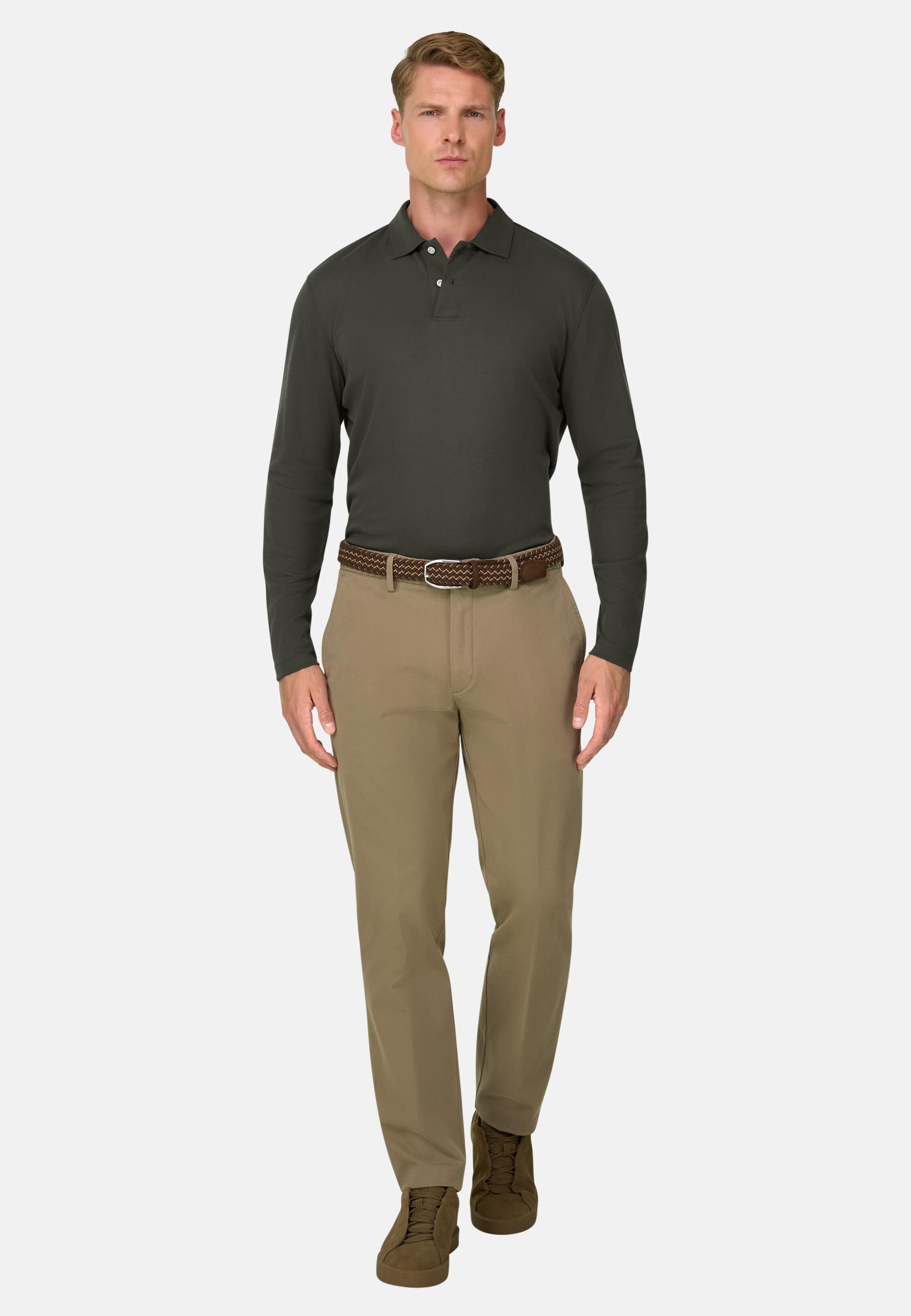 Polo in Cotton Blend Jersey S. Caf&egrave;&reg;, Military Green, Military Green, medium