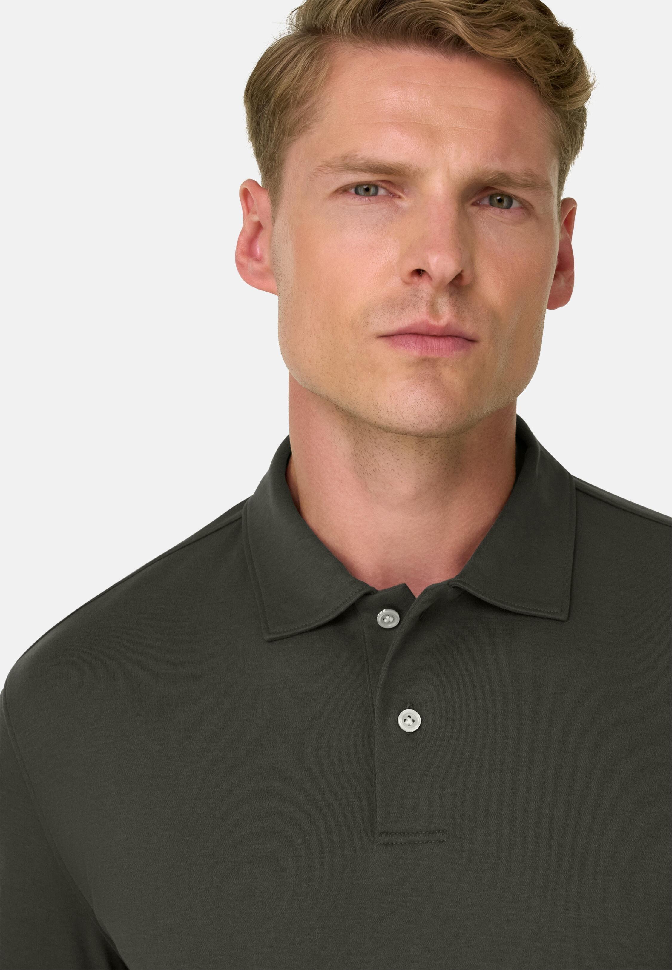 Polo in Cotton Blend Jersey S. Caf&egrave;&reg;, Military Green, Military Green, medium