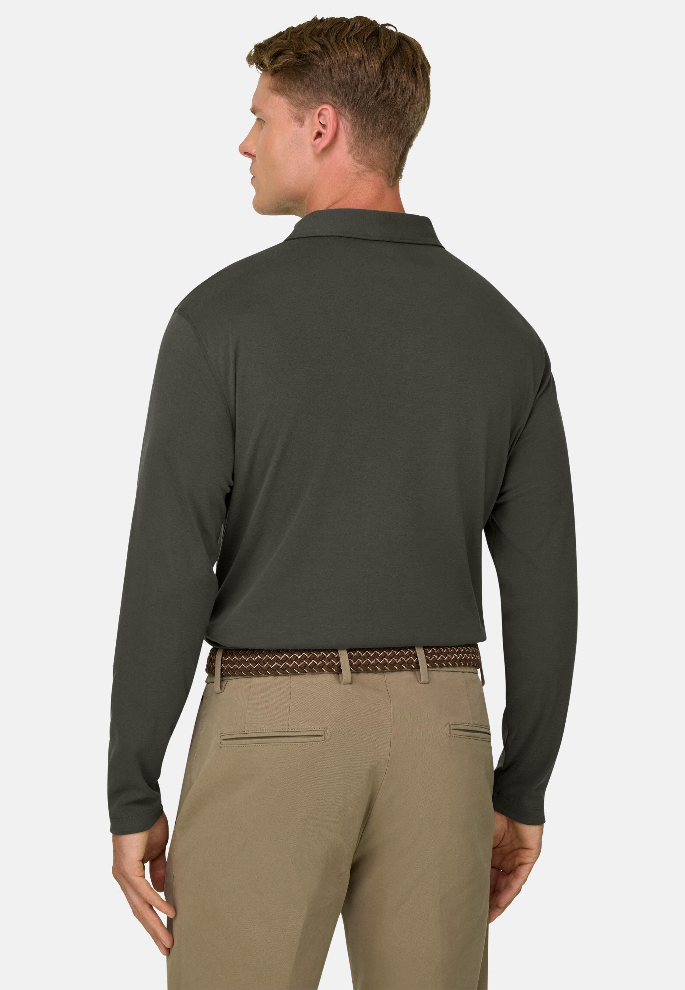 Polo in Cotton Blend Jersey S. Caf&egrave;&reg;, Military Green, Military Green, large image number 3