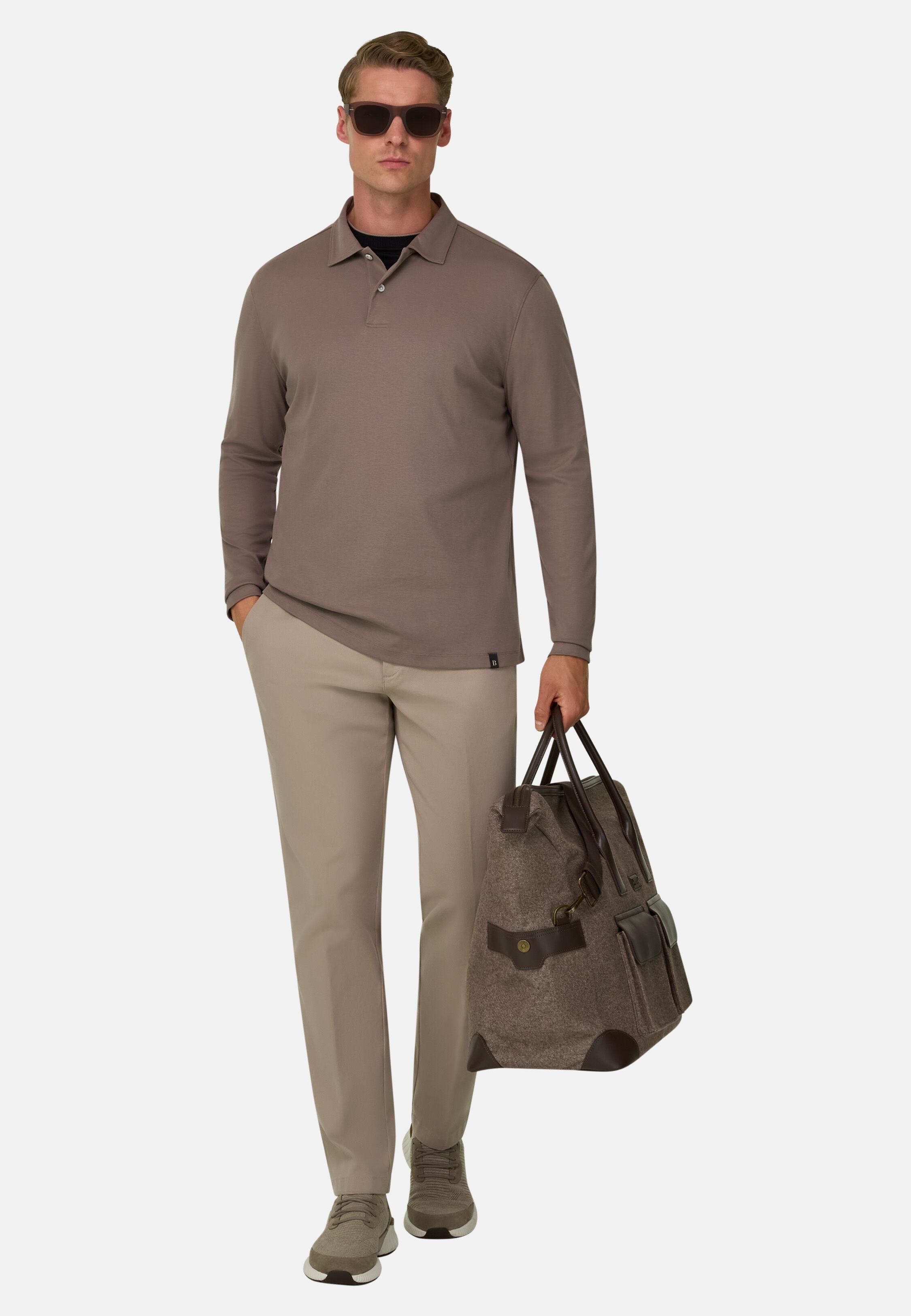 Polo in Cotton Blend Jersey S. Caf&egrave;&reg;, Taupe, Taupe, large image number 0
