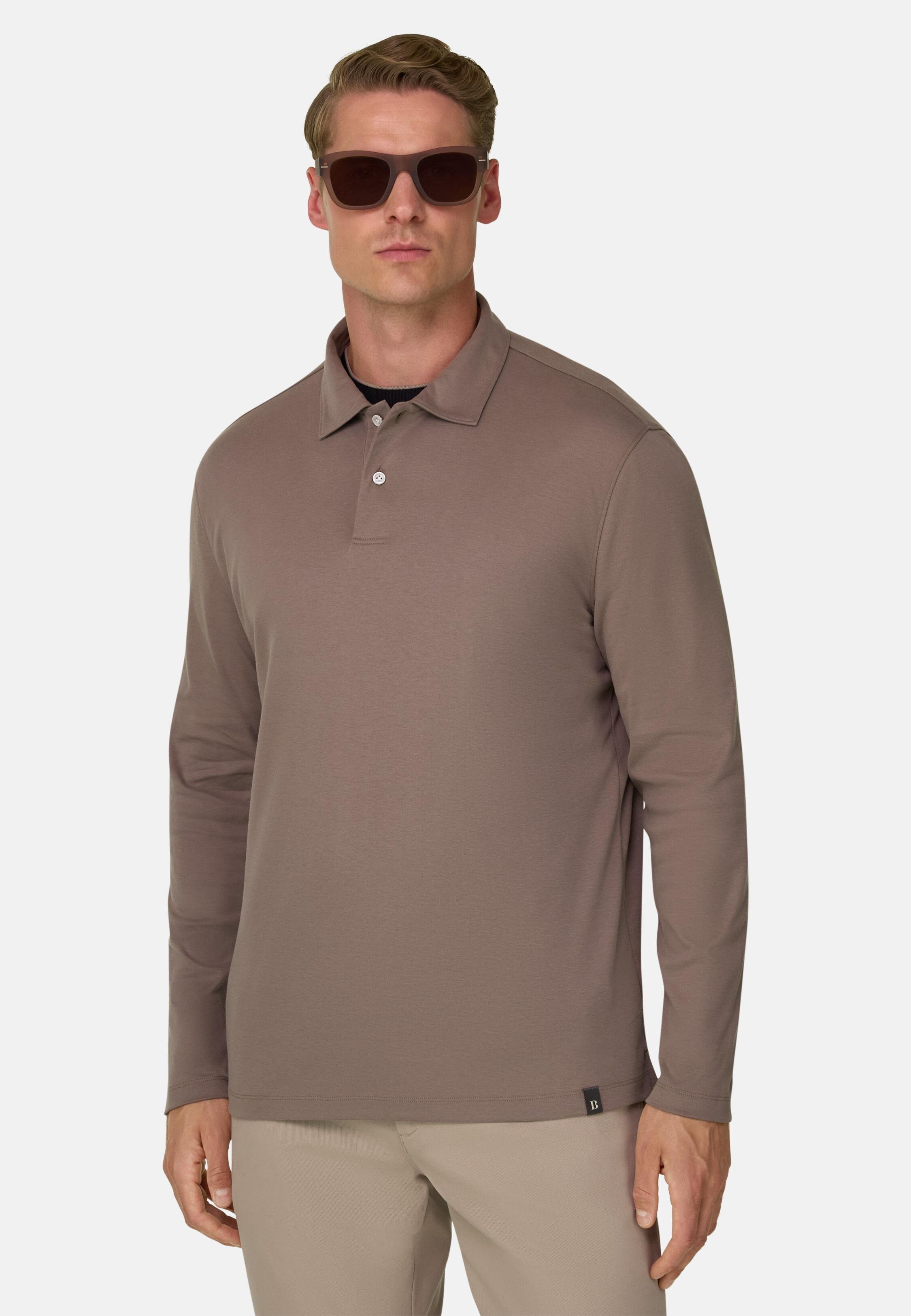 Polo in Cotton Blend Jersey S. Caf&egrave;&reg;, Taupe, Taupe, large image number 1