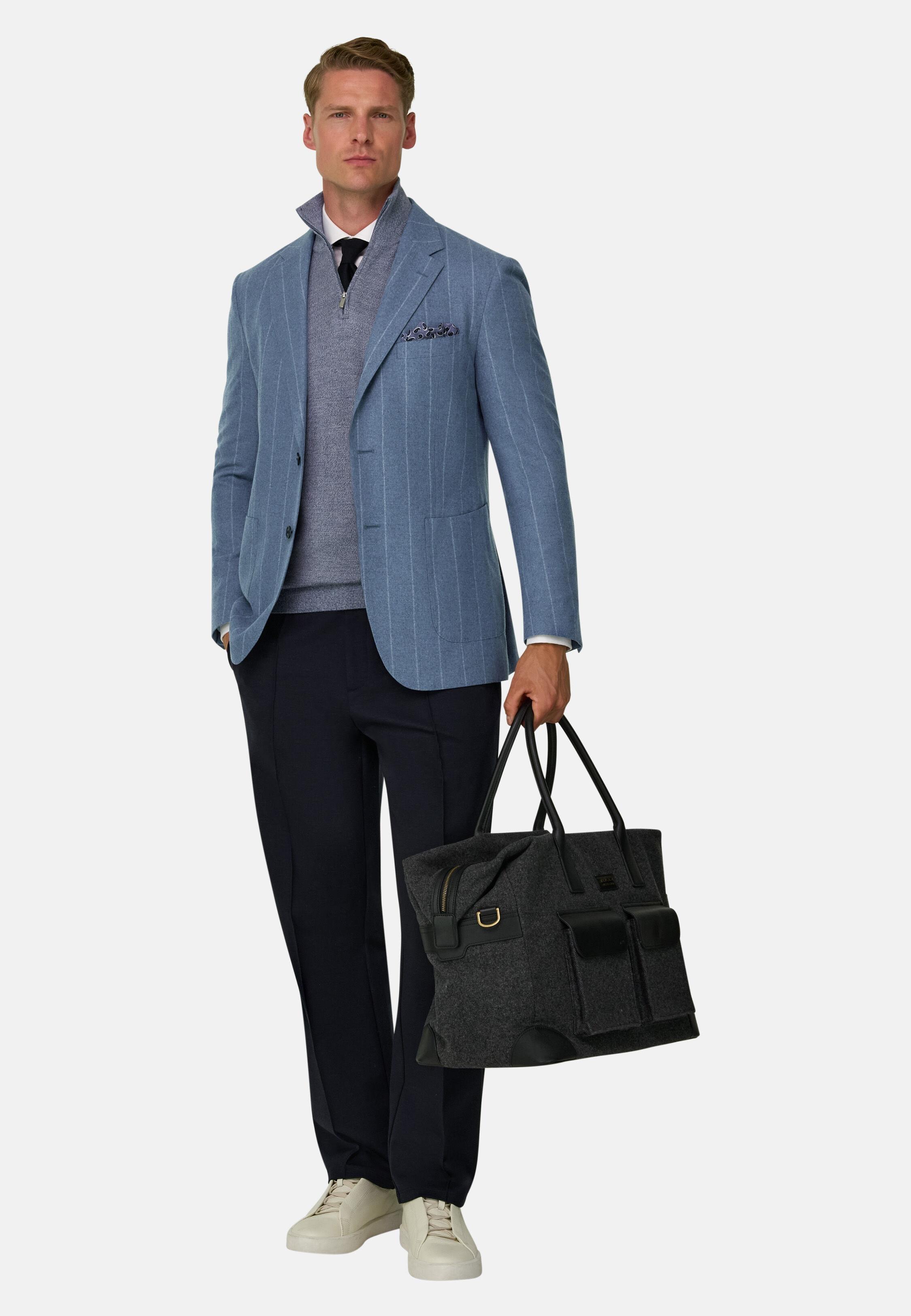 Blazer In Wool Silk Pinstripe Blue, Light Blue, medium