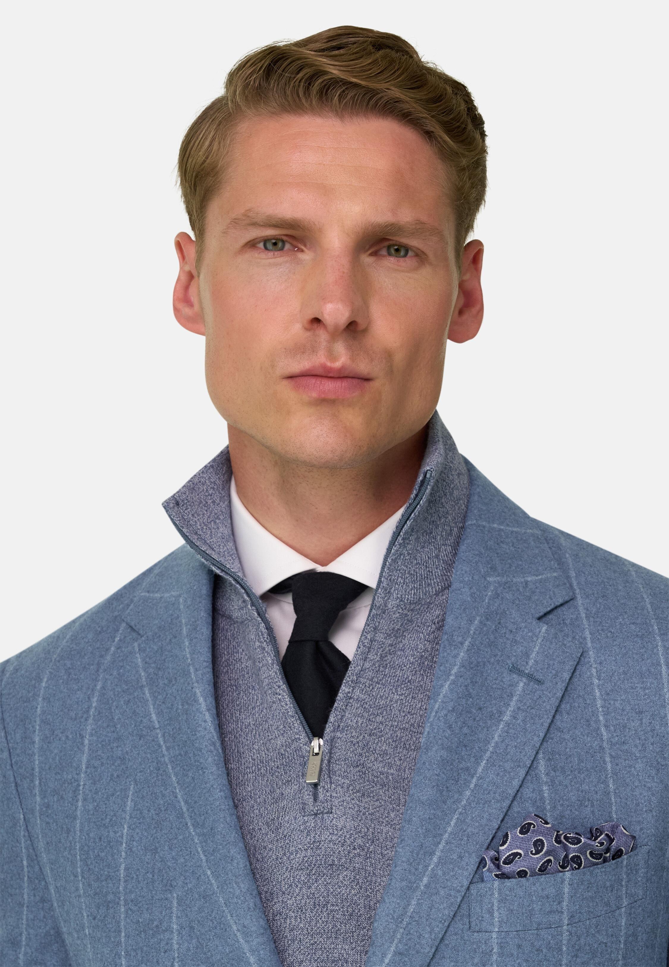 Blazer In Wool Silk Pinstripe Blue, Light Blue, large image number 1