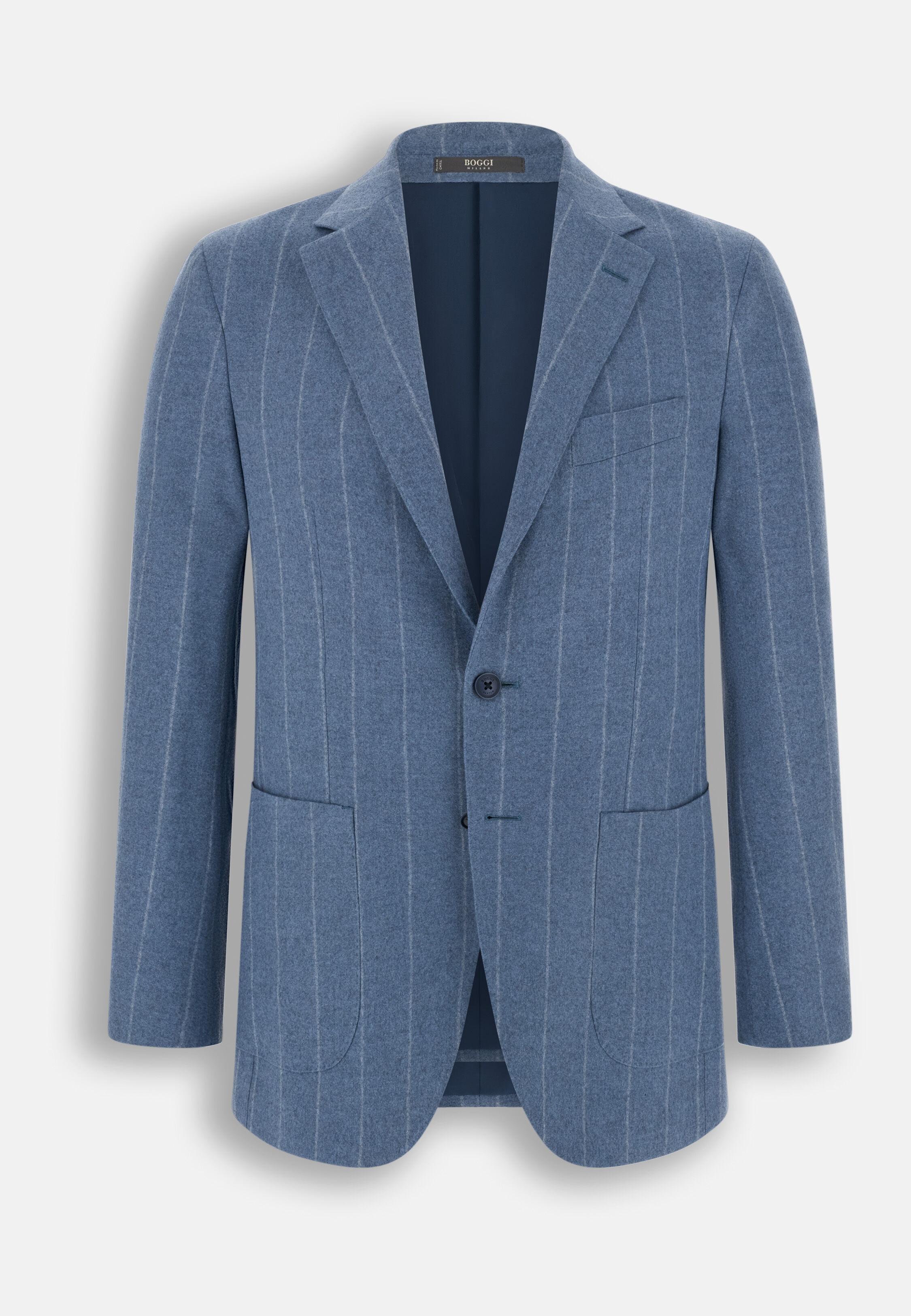 Blazer In Wool Silk Pinstripe Blue, Light Blue, large image number 3
