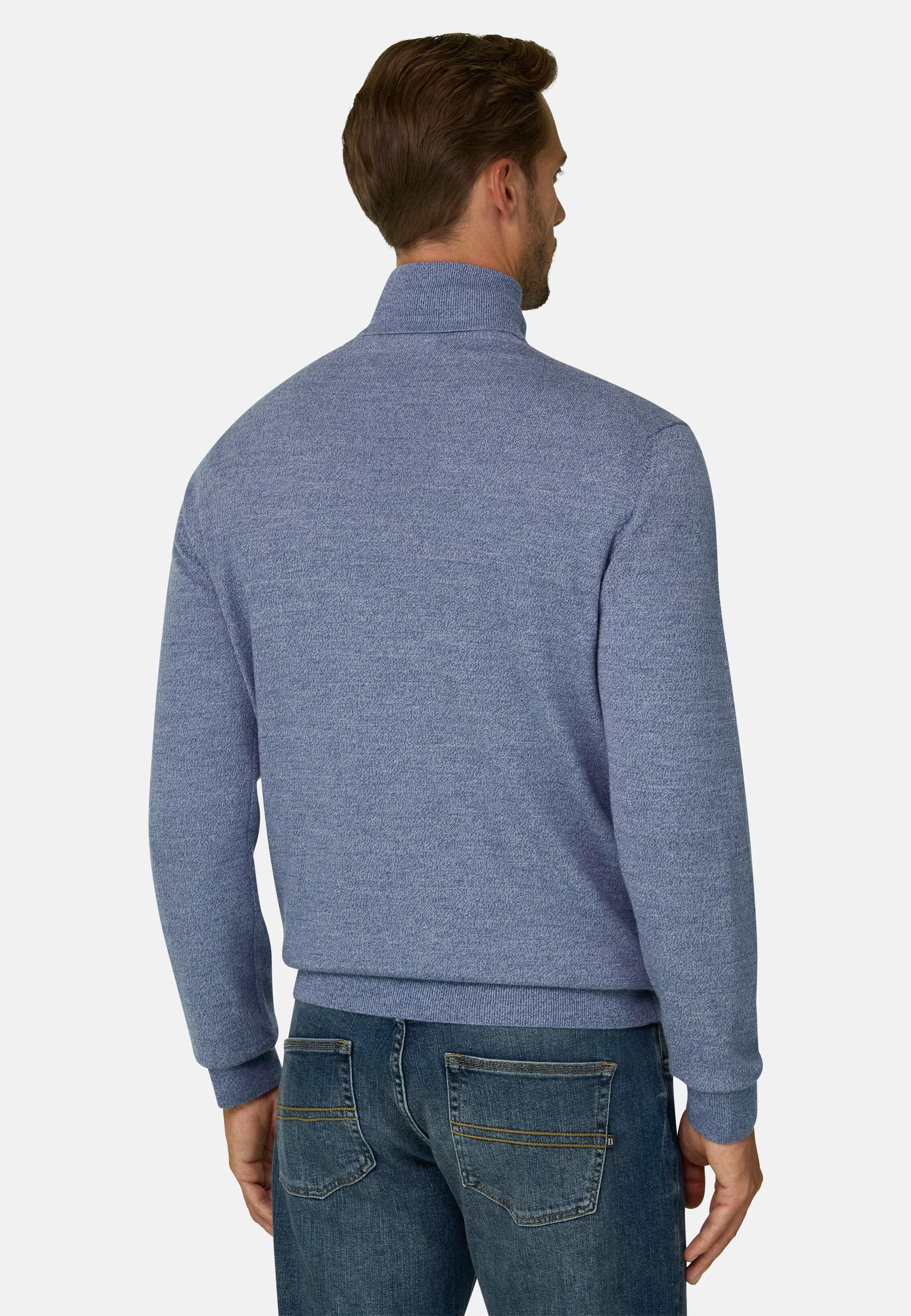 كنزة بياقة ملفوفة بسحاب ربع من صوف الميرينو Cashwool&reg; ميلانج أزرق فاتح, Light Blue, large image number 2
