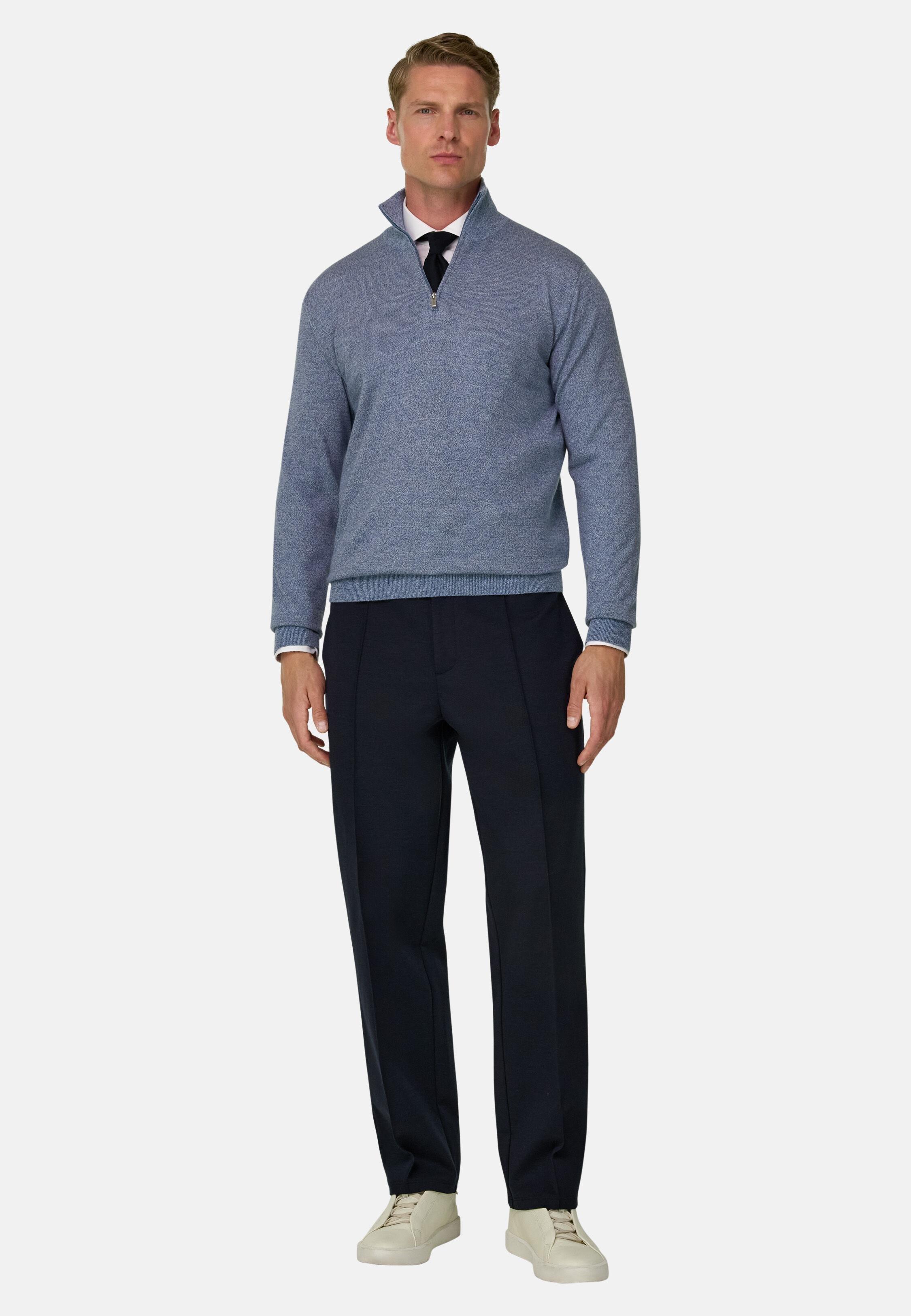 Roll Neck Jumper Quarter-Zip Merino Wool Cashwool&reg; Moulin&eacute; Light Blue, Light Blue, medium