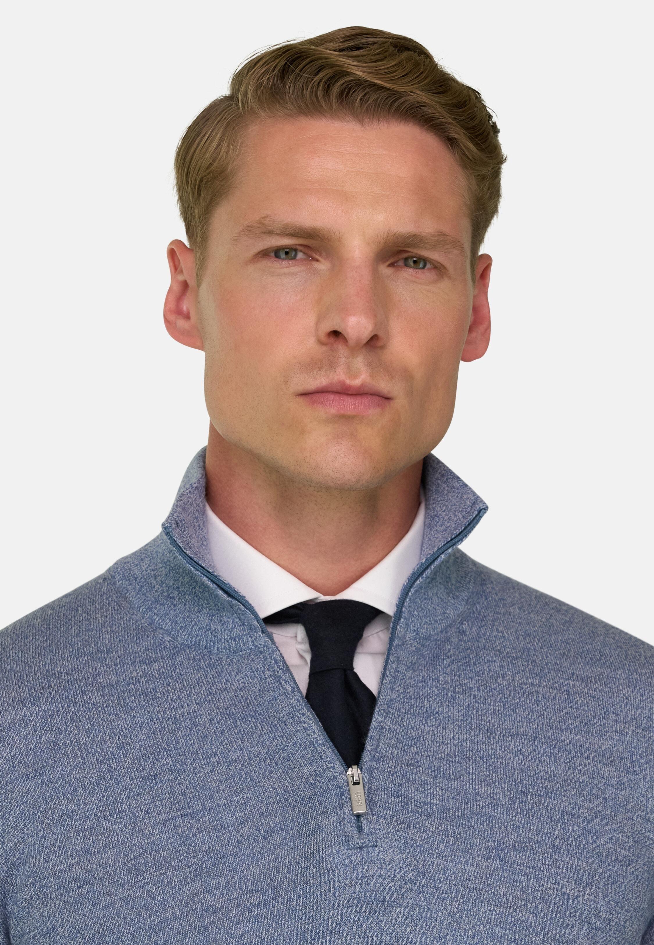Roll Neck Jumper Quarter-Zip Merino Wool Cashwool&reg; Moulin&eacute; Light Blue, Light Blue, medium