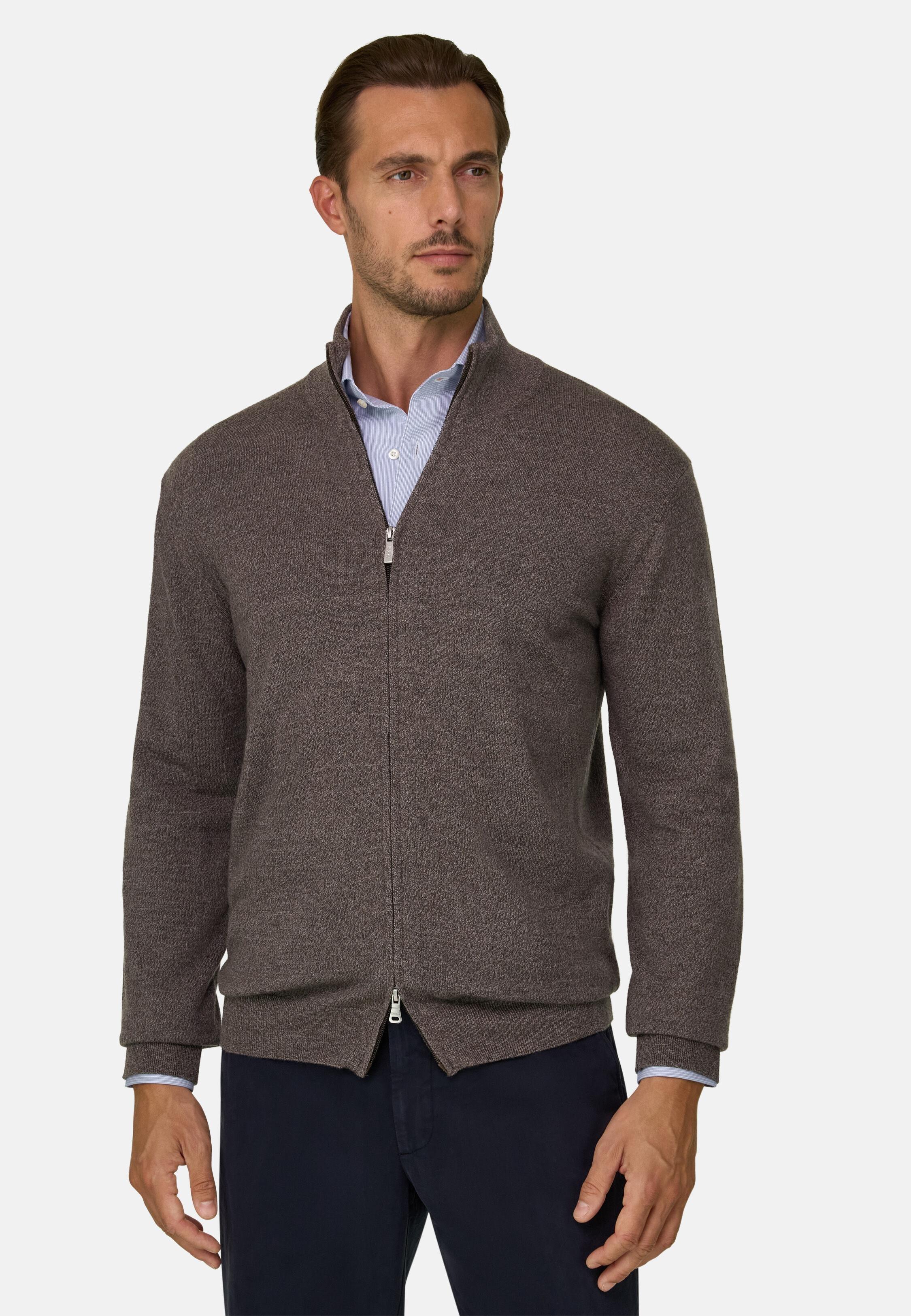 Full-Zip Jumper in Merino Wool Cashwool&reg; Moulin&eacute; Taupe, Taupe, large image number 1