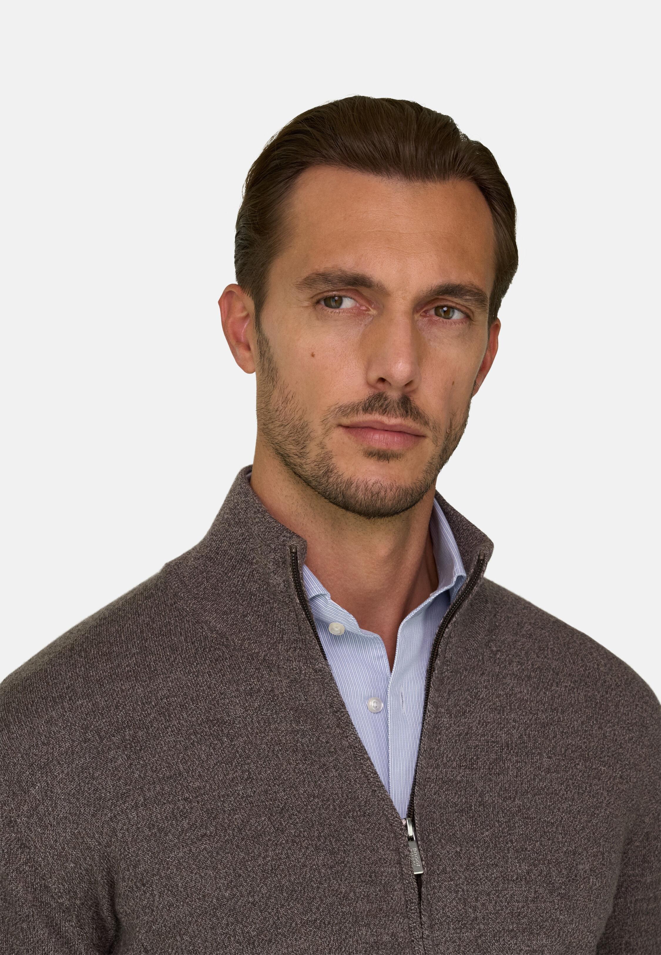Full-Zip Jumper in Merino Wool Cashwool&reg; Moulin&eacute; Taupe, Taupe, medium