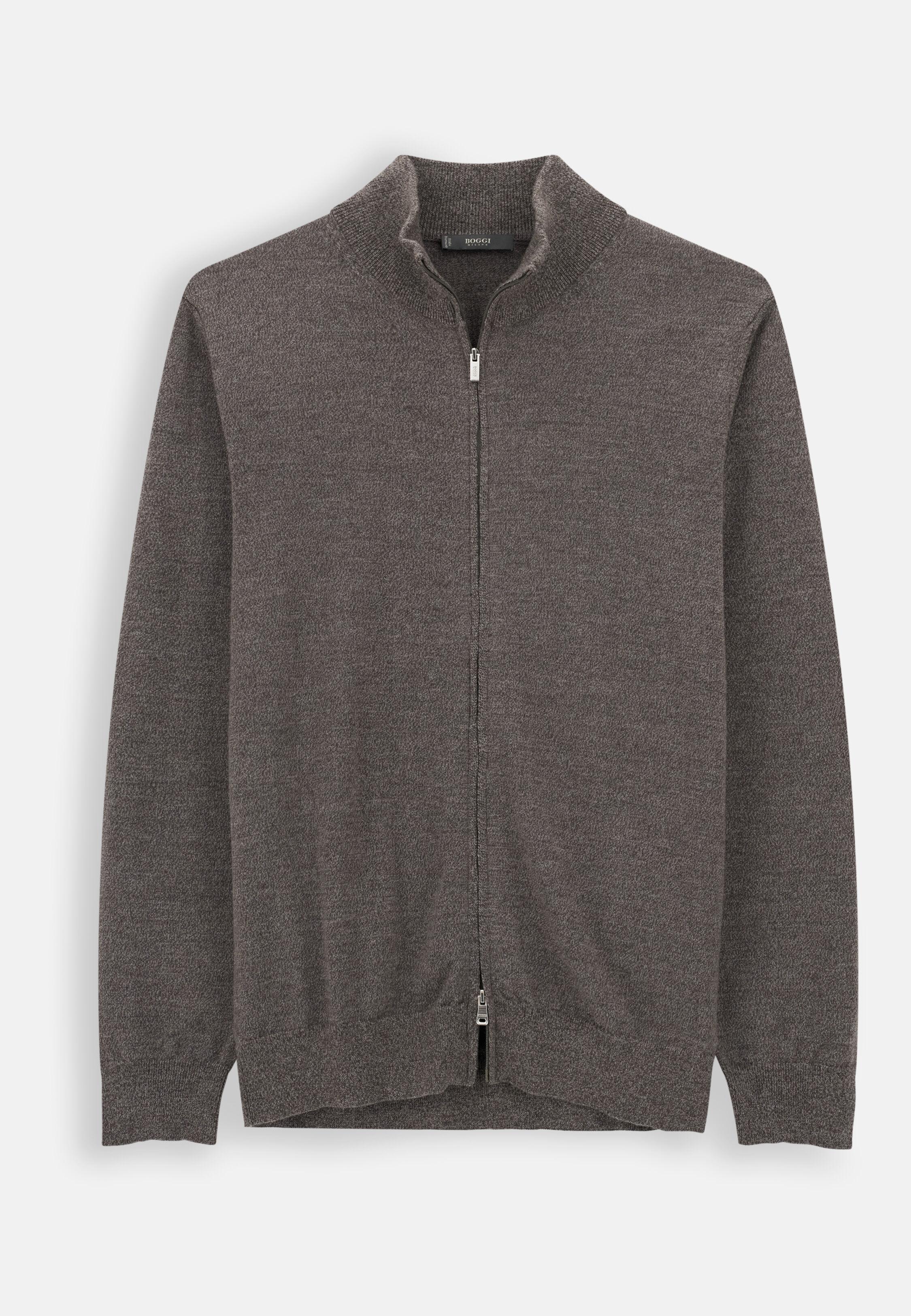Full-Zip Jumper in Merino Wool Cashwool&reg; Moulin&eacute; Taupe, Taupe, large image number 4