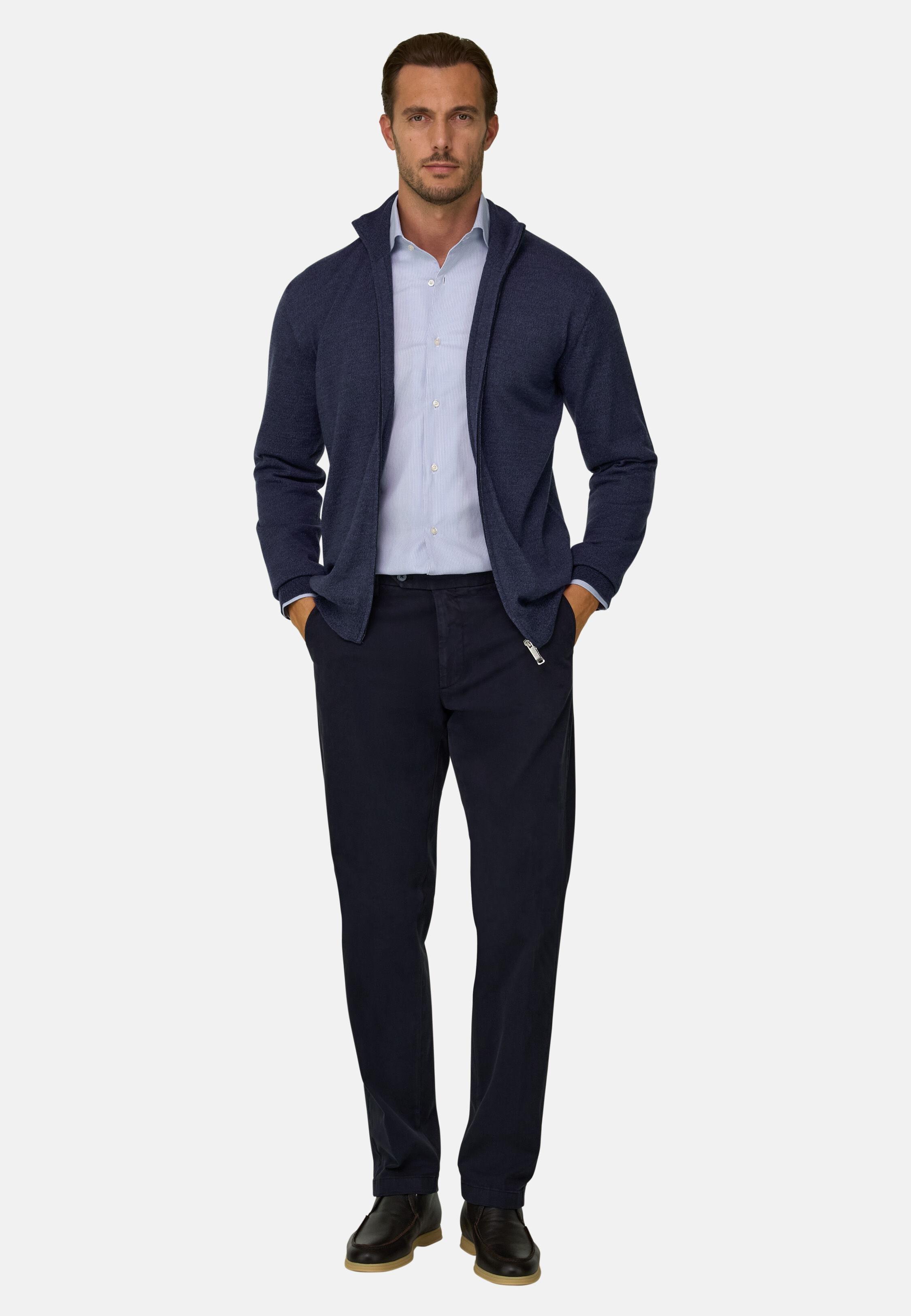 Full-Zip Jumper in Merino Wool Cashwool&reg; Moulin&eacute; Indigo, Indigo, medium