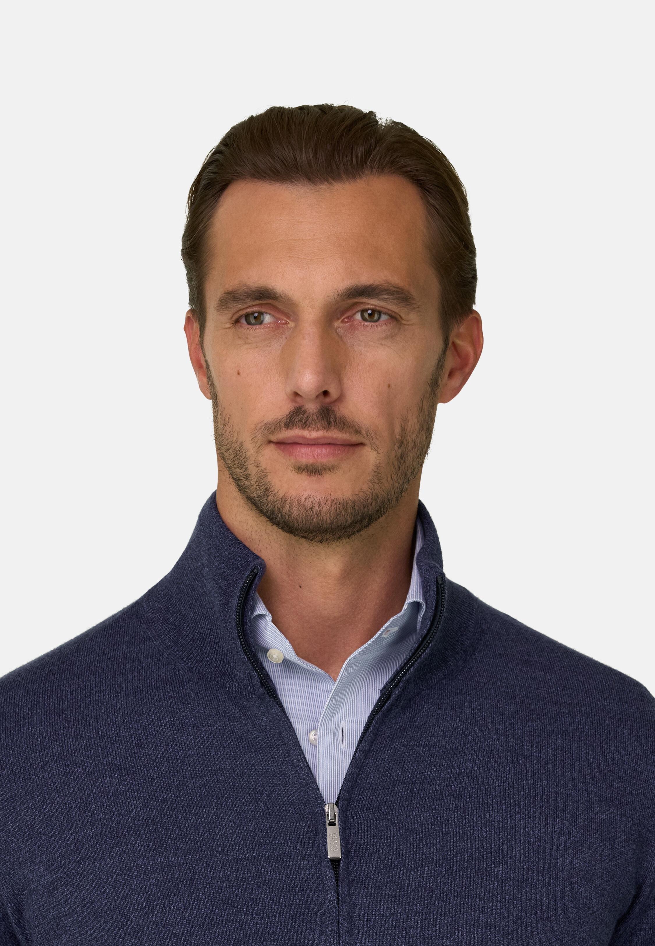 Full-Zip Jumper in Merino Wool Cashwool&reg; Moulin&eacute; Indigo, Indigo, medium