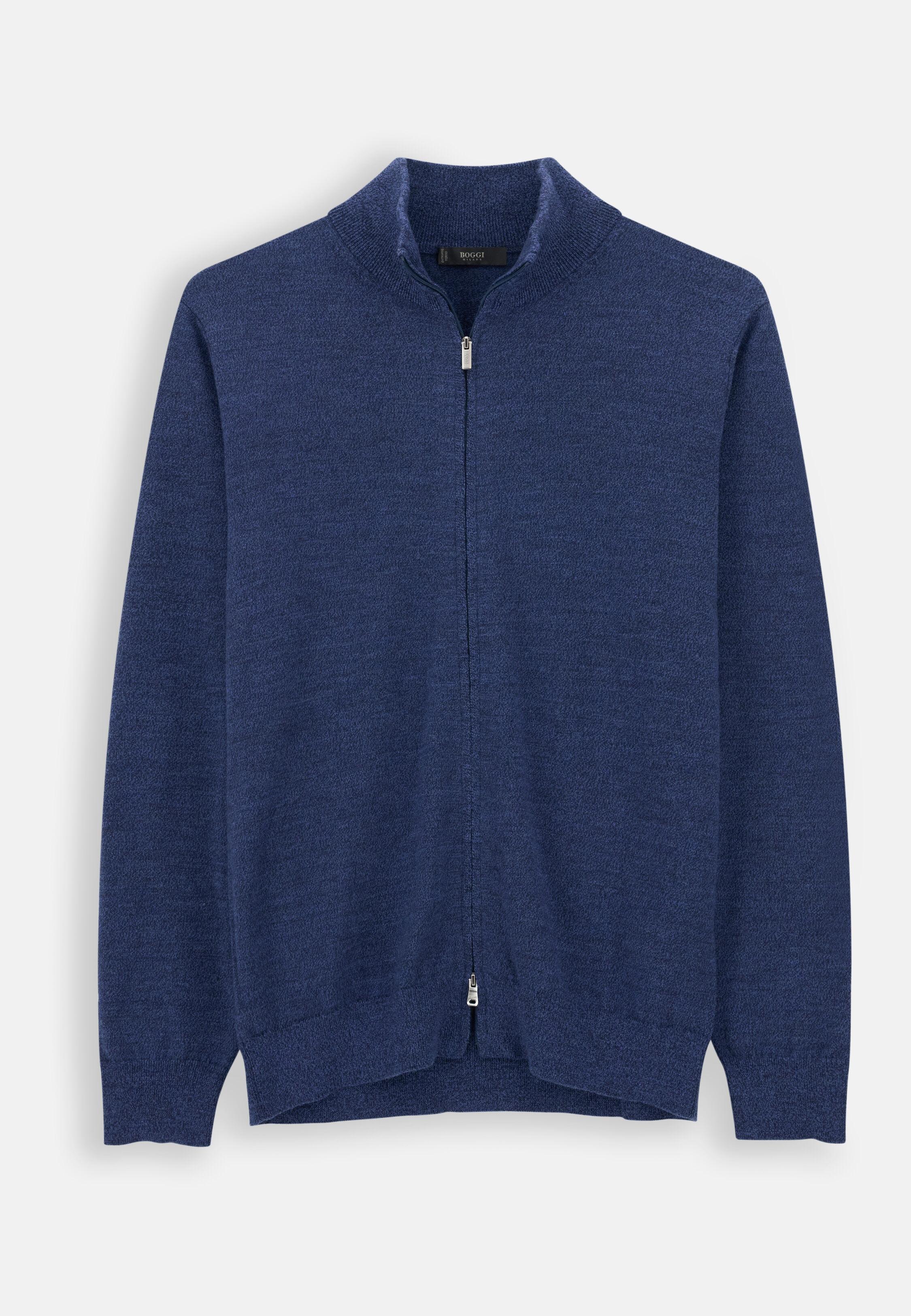 Full-Zip Jumper in Merino Wool Cashwool&reg; Moulin&eacute; Indigo, Indigo, large image number 3