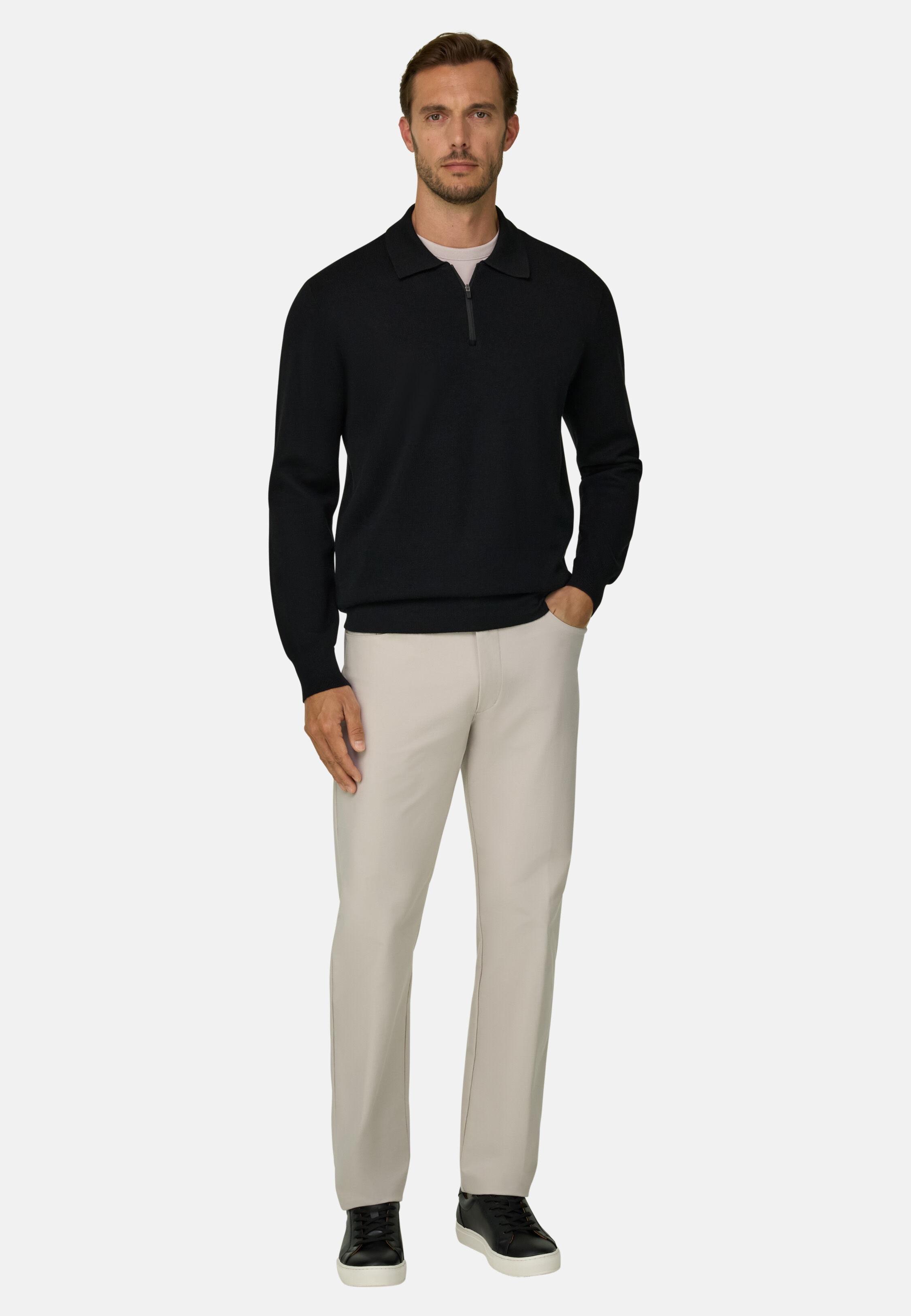 قميص بولو محبوك بسحاب ربع من مزيج الصوف Wooltech أسود, Black, large image number 0