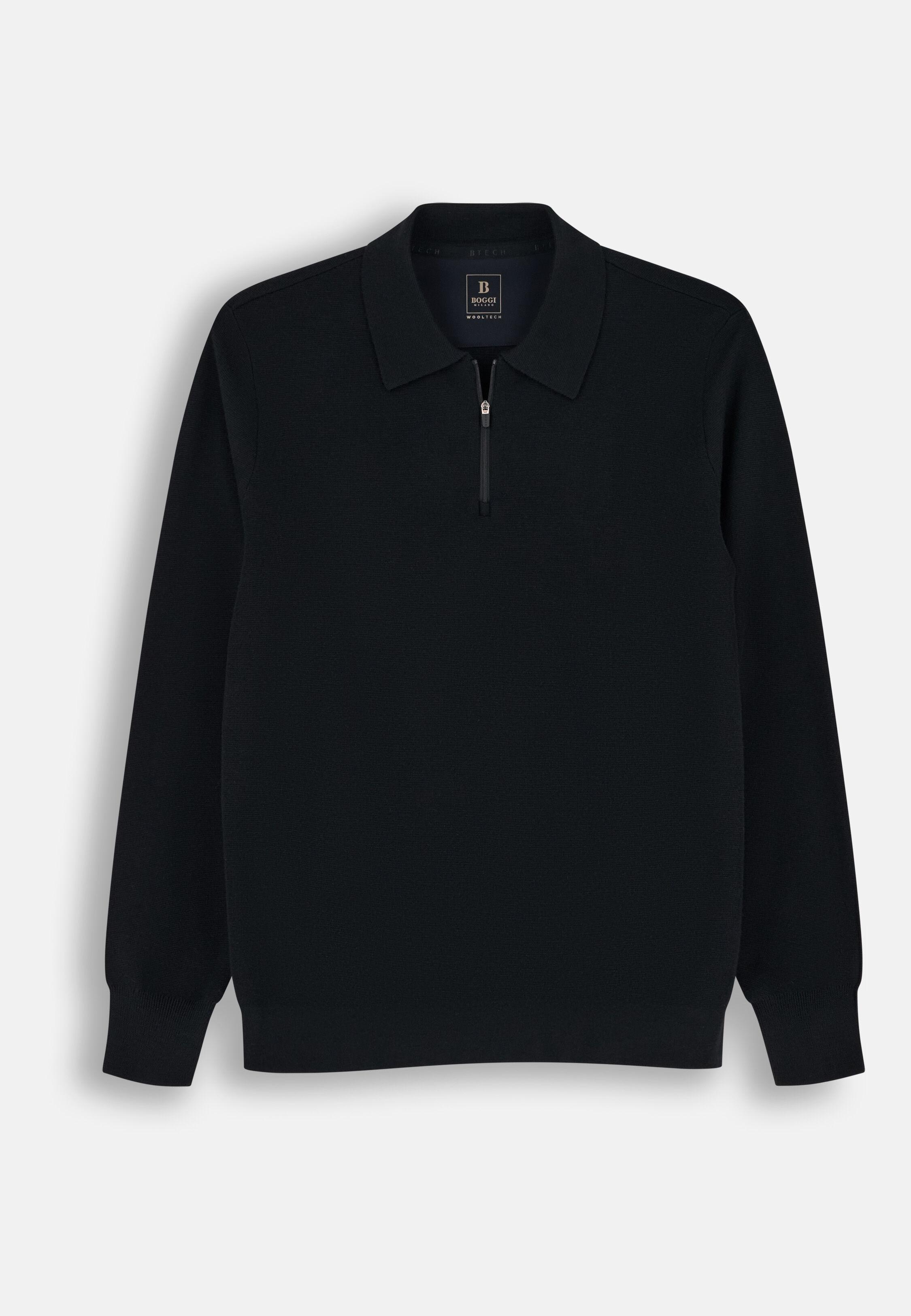 قميص بولو محبوك بسحاب ربع من مزيج الصوف Wooltech أسود, Black, large image number 3