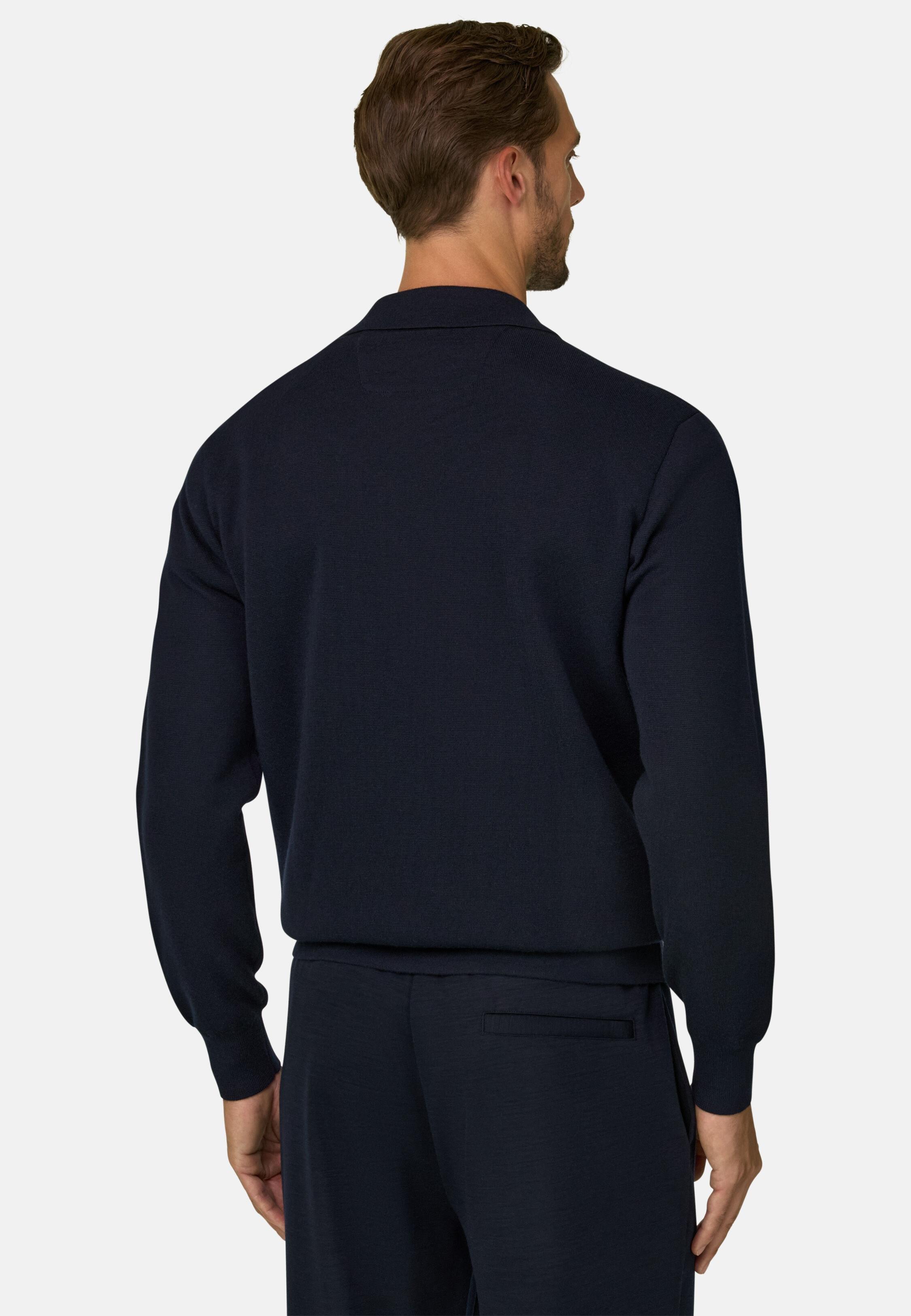 قميص بولو محبوك بسحاب ربع من مزيج الصوف Wooltech أزرق كحلي, Navy blue, medium