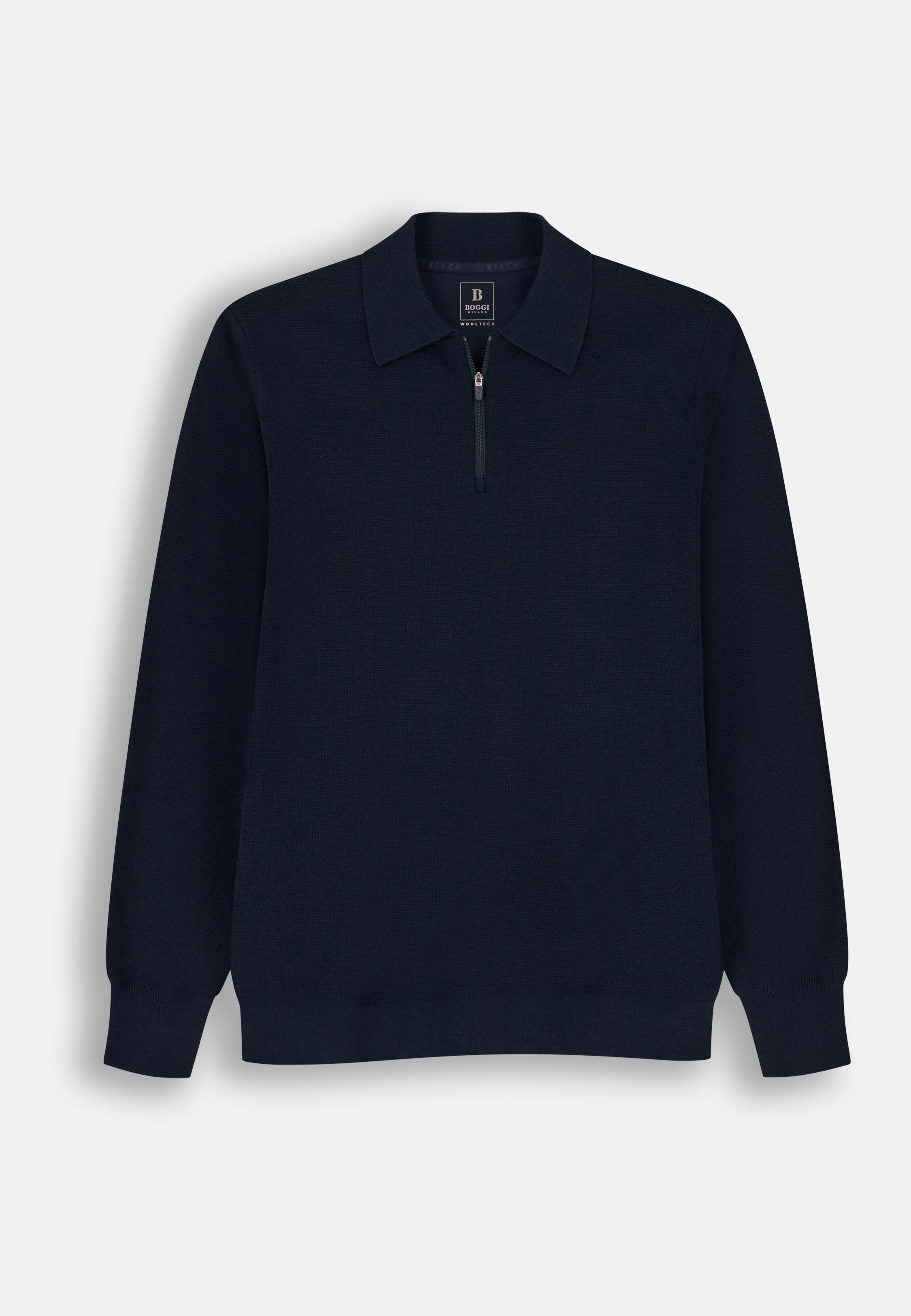 قميص بولو محبوك بسحاب ربع من مزيج الصوف Wooltech أزرق كحلي, Navy blue, large image number 4