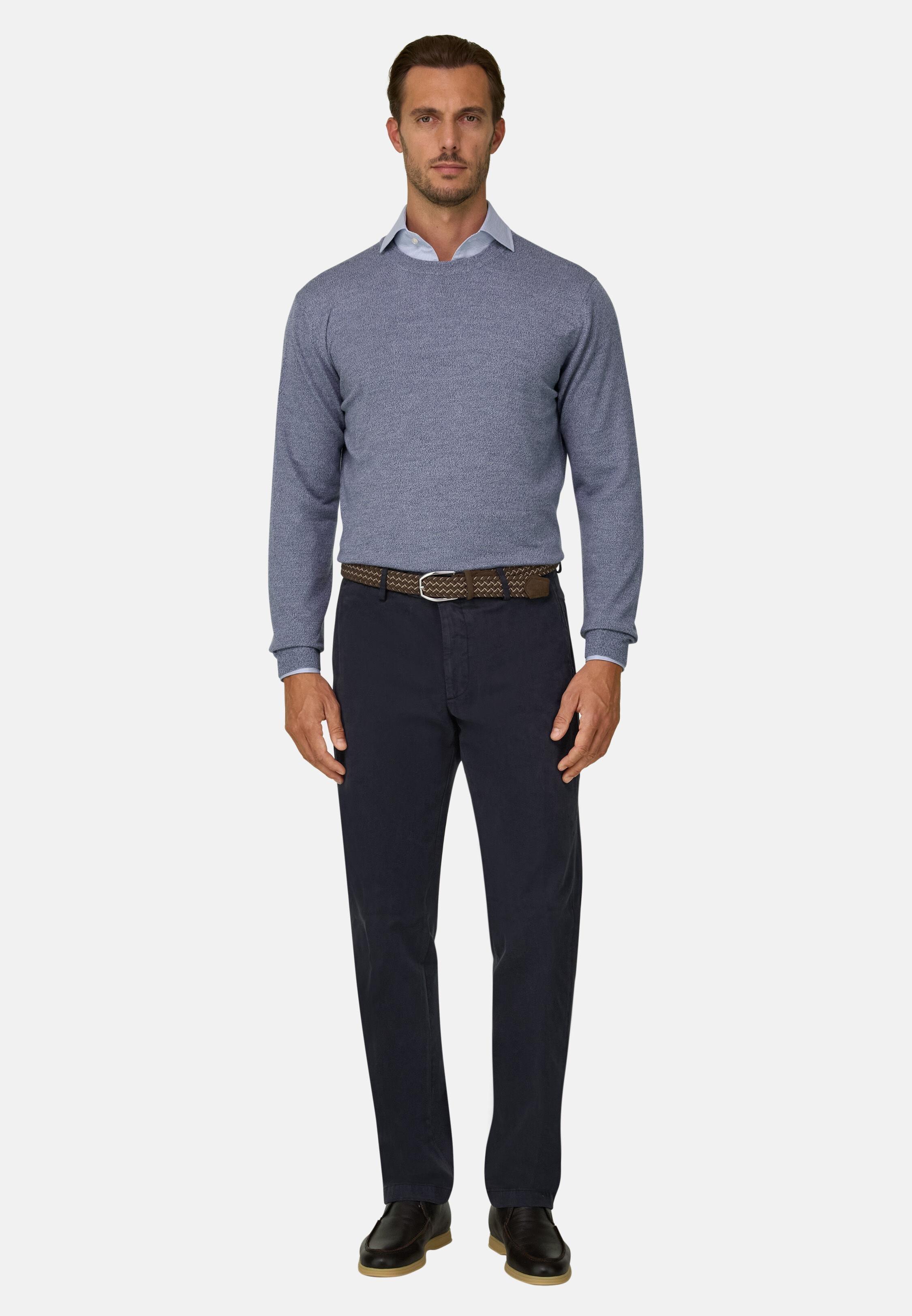 Trousers in Stretch Cotton, Navy Blue, Navy blue, medium