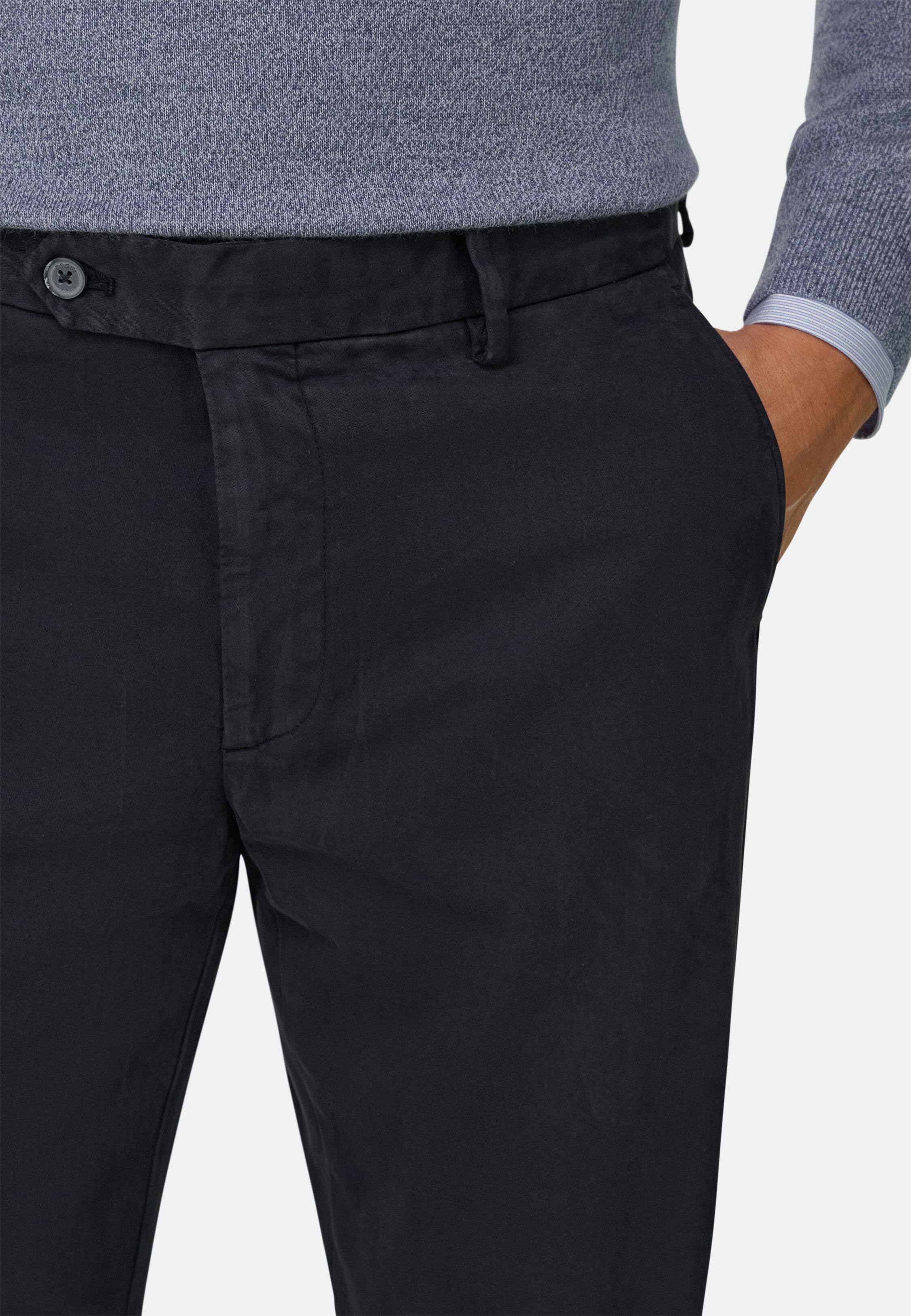 Trousers in Stretch Cotton, Navy Blue, Navy blue, medium