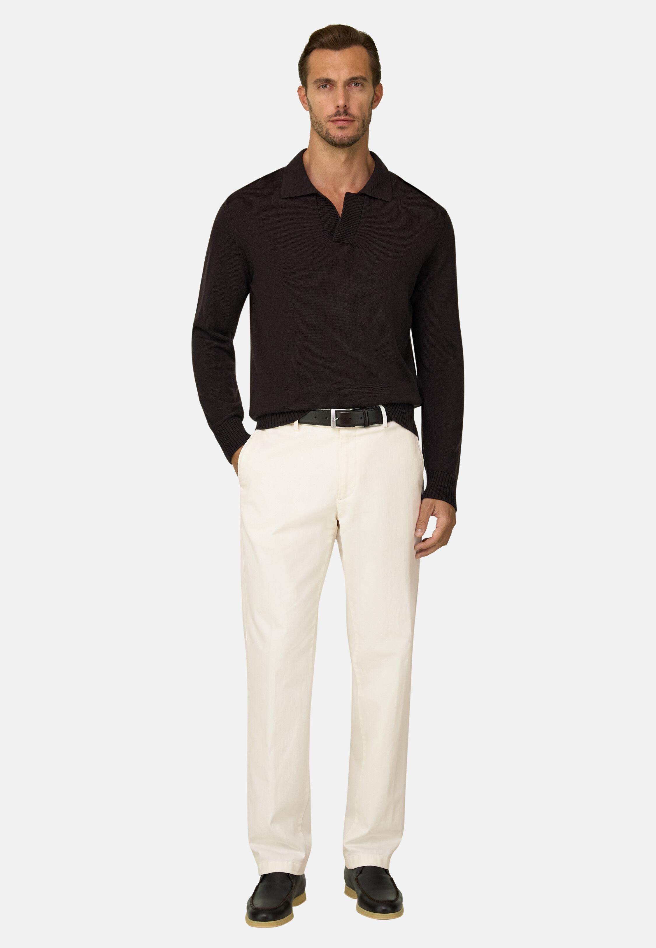 Trousers in Stretch Cotton, Off White, Offwhite, medium