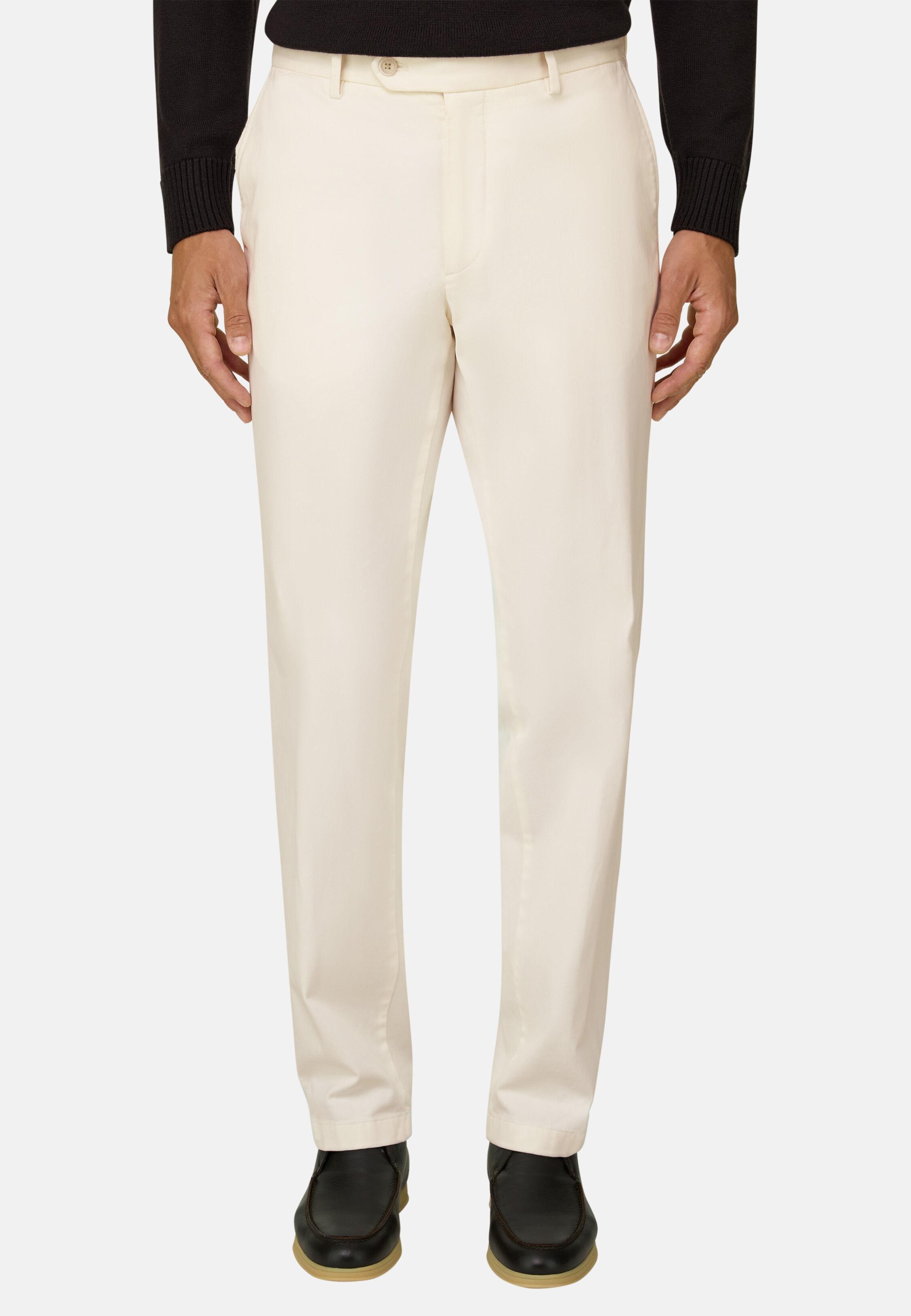 Trousers in Stretch Cotton, Off White, Offwhite, large image number 1