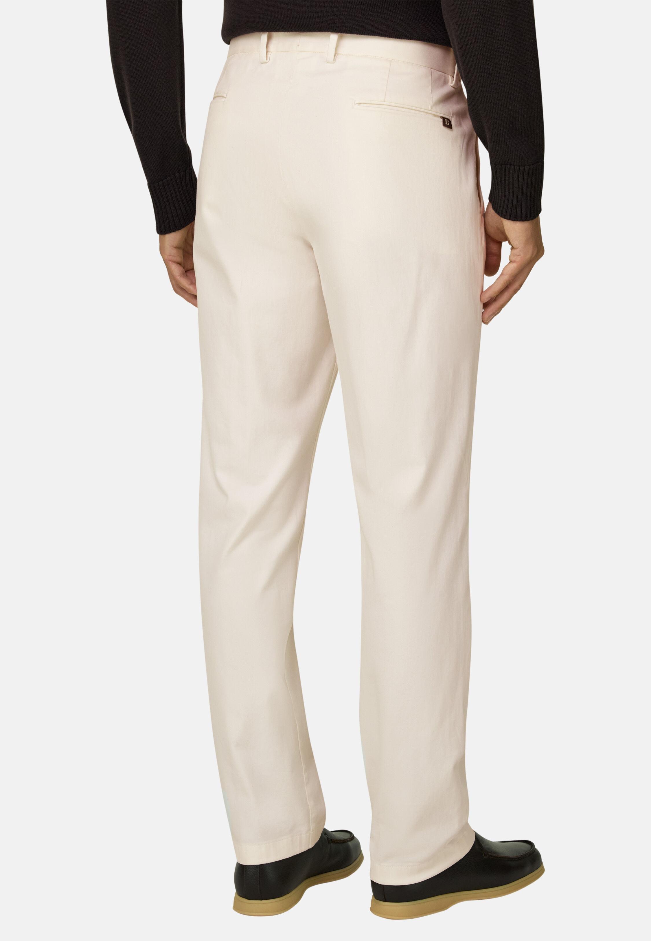 Trousers in Stretch Cotton, Off White, Offwhite, large image number 4