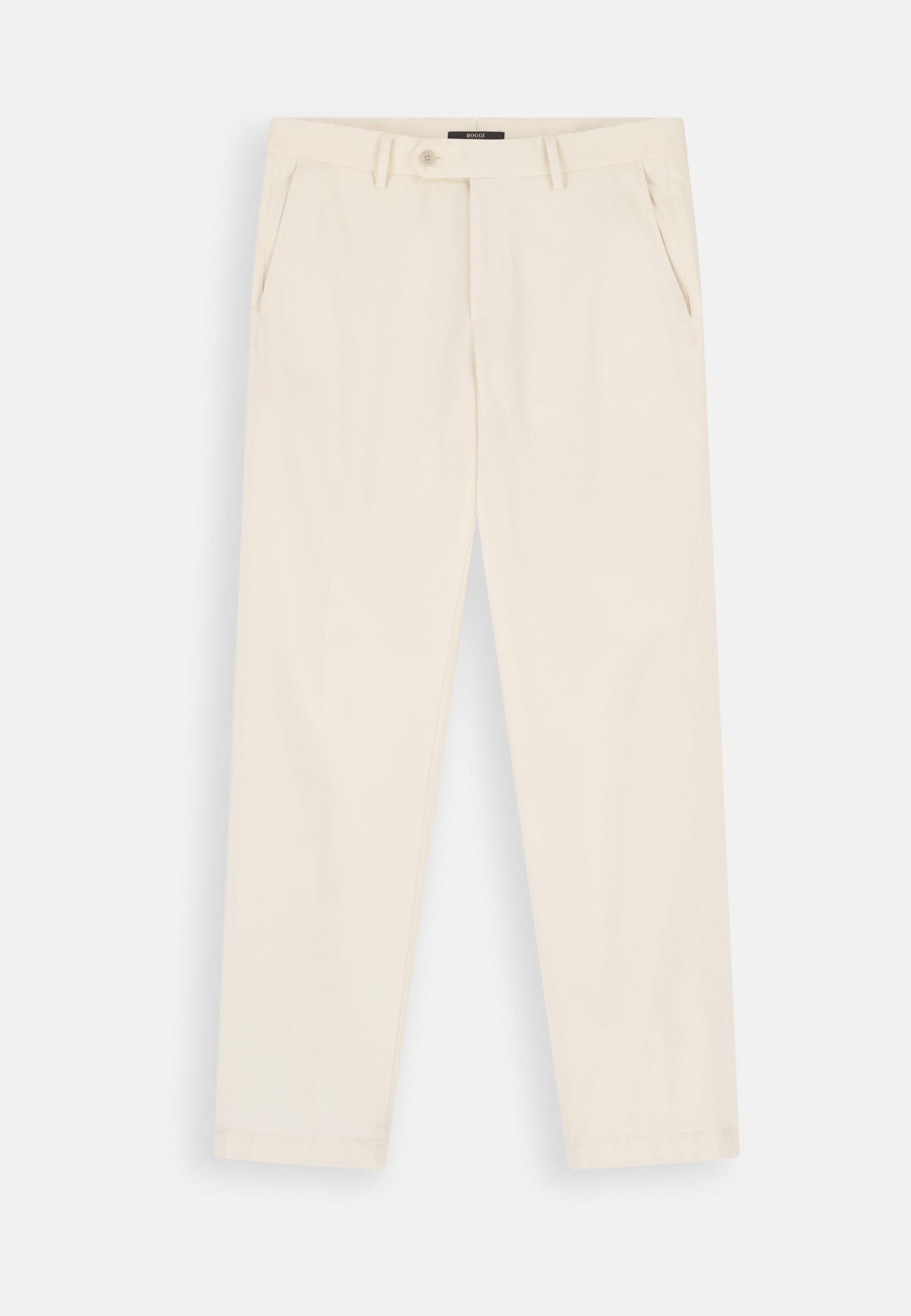 Trousers in Stretch Cotton, Off White, Offwhite, large image number 5