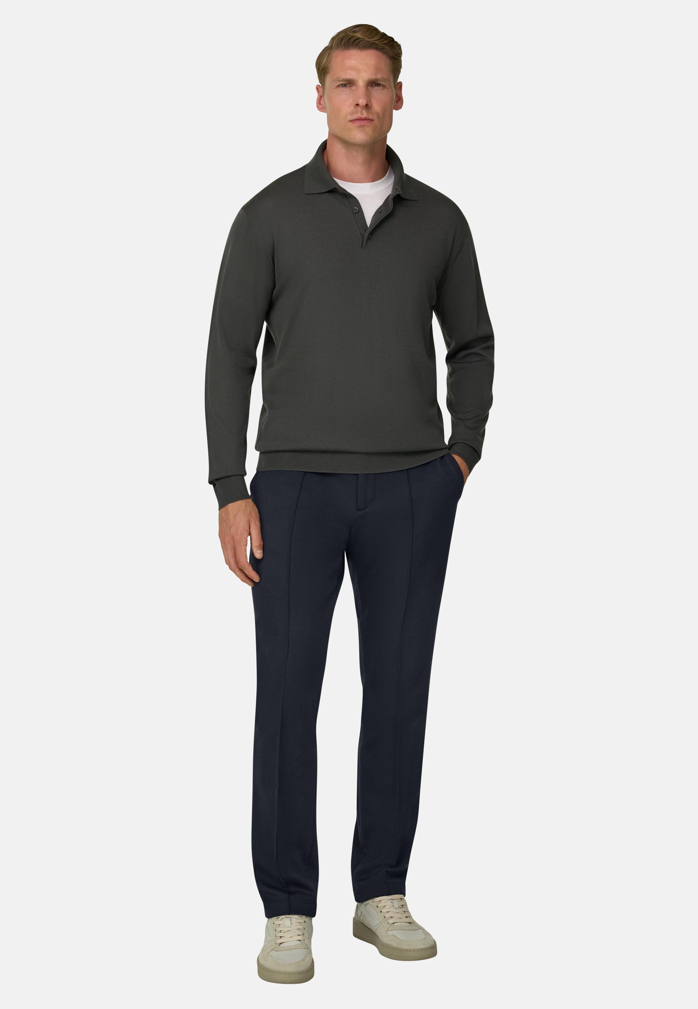 City Trousers in Cotton Blend Jersey, Navy Blue, Navy blue, medium