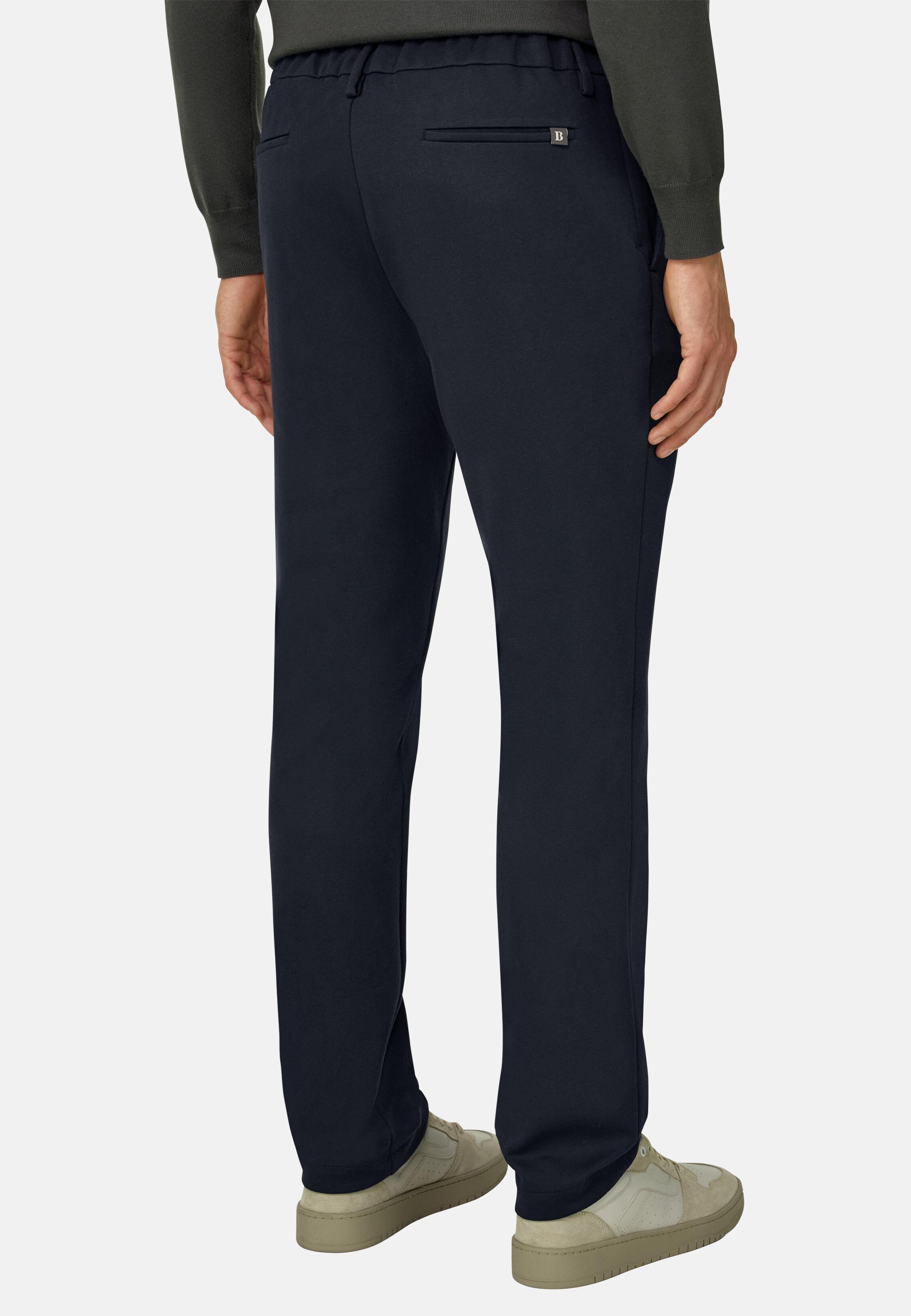 City Trousers in Cotton Blend Jersey, Navy Blue, Navy blue, large image number 4