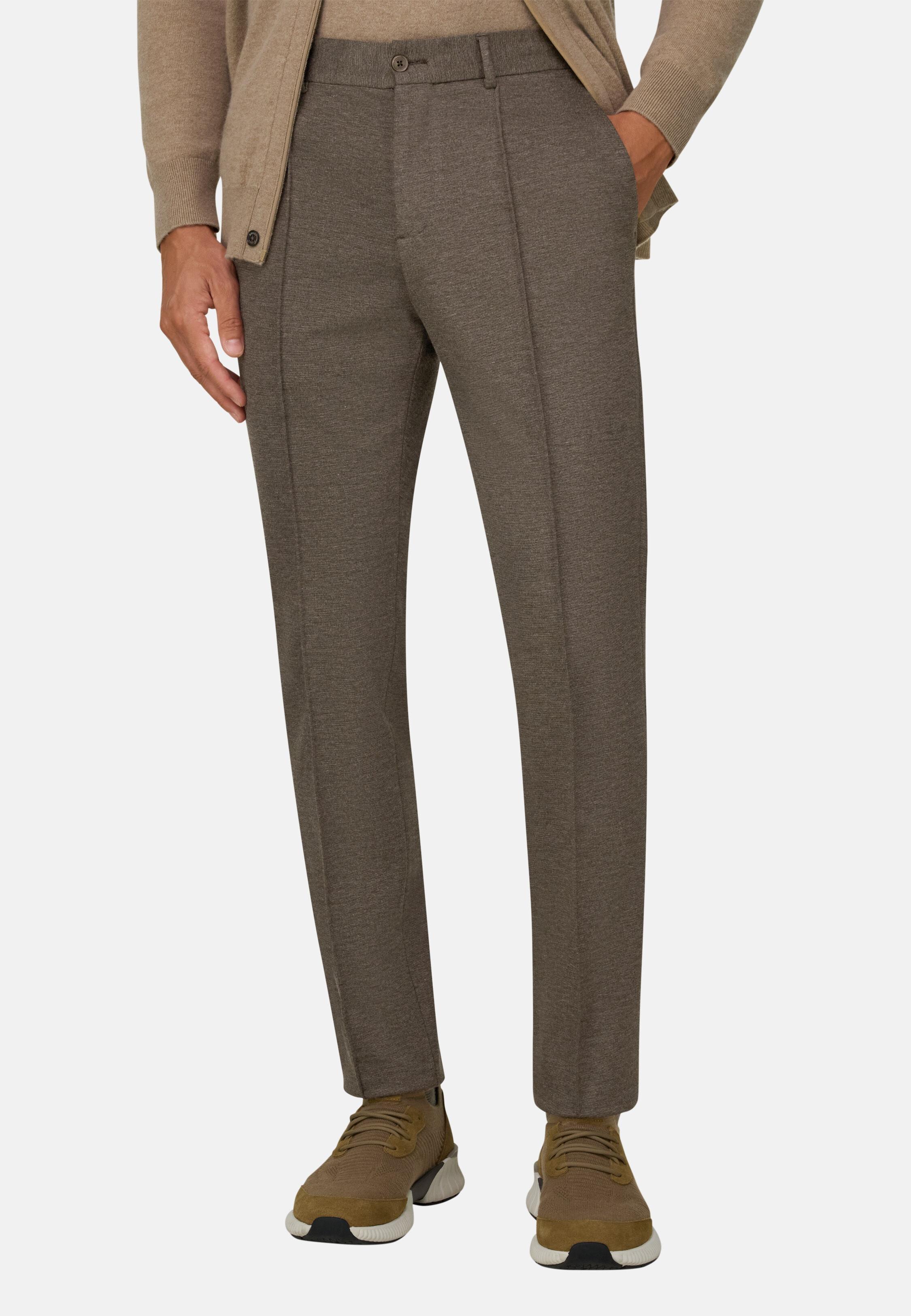 Trousers in Technical Jersey, Brown, Brown, medium