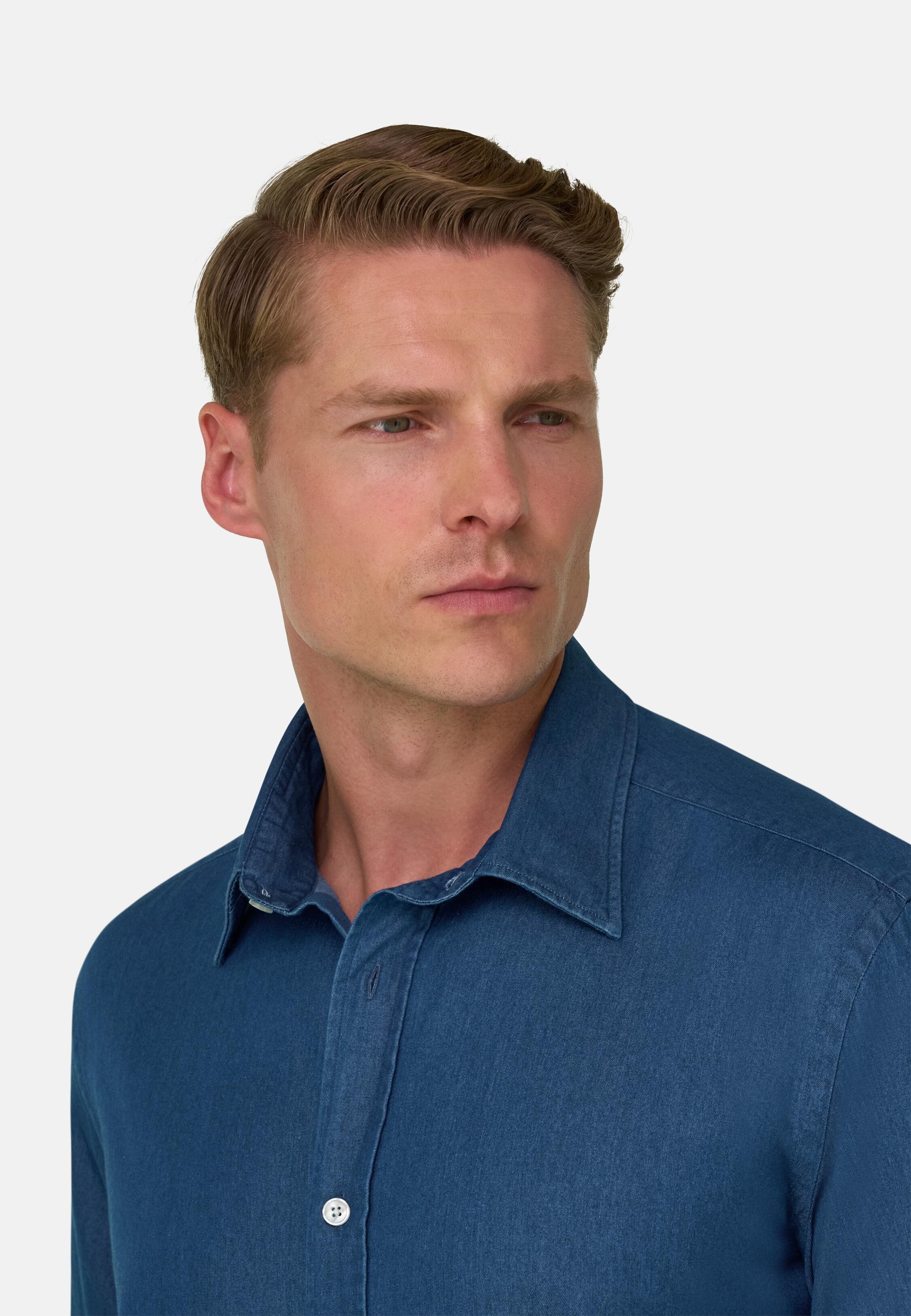 Shirt in Cotton Denim Regular Fit Medium Blue, Medium Blue, medium