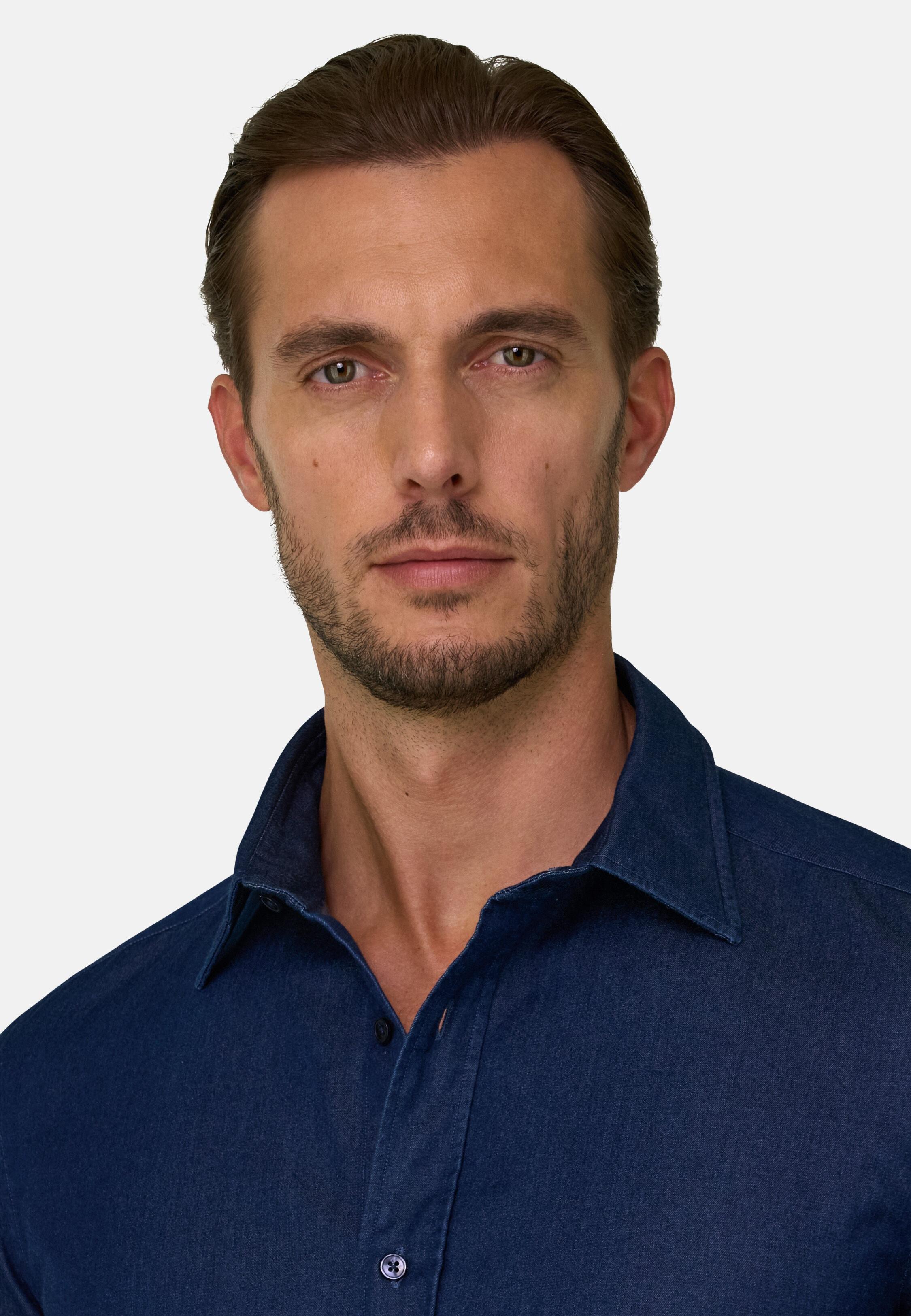Shirt in Cotton Denim Regular Fit Dark Blue, Dark Blue, large image number 2