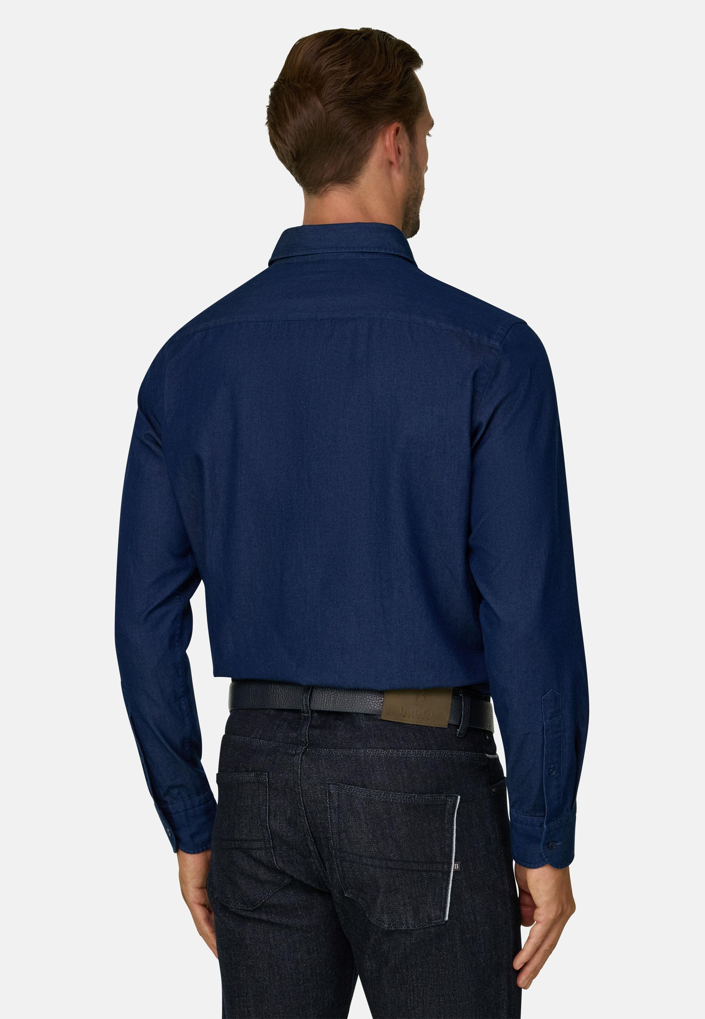 Shirt in Cotton Denim Regular Fit Dark Blue, Dark Blue, large image number 5