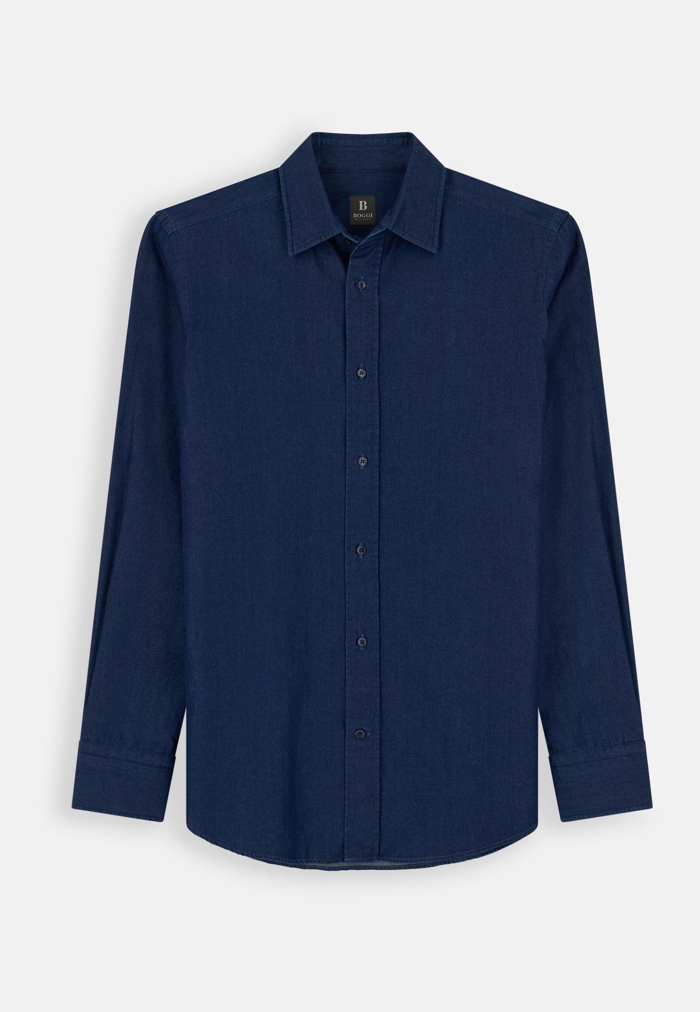 Shirt in Cotton Denim Regular Fit Dark Blue, Dark Blue, large image number 6