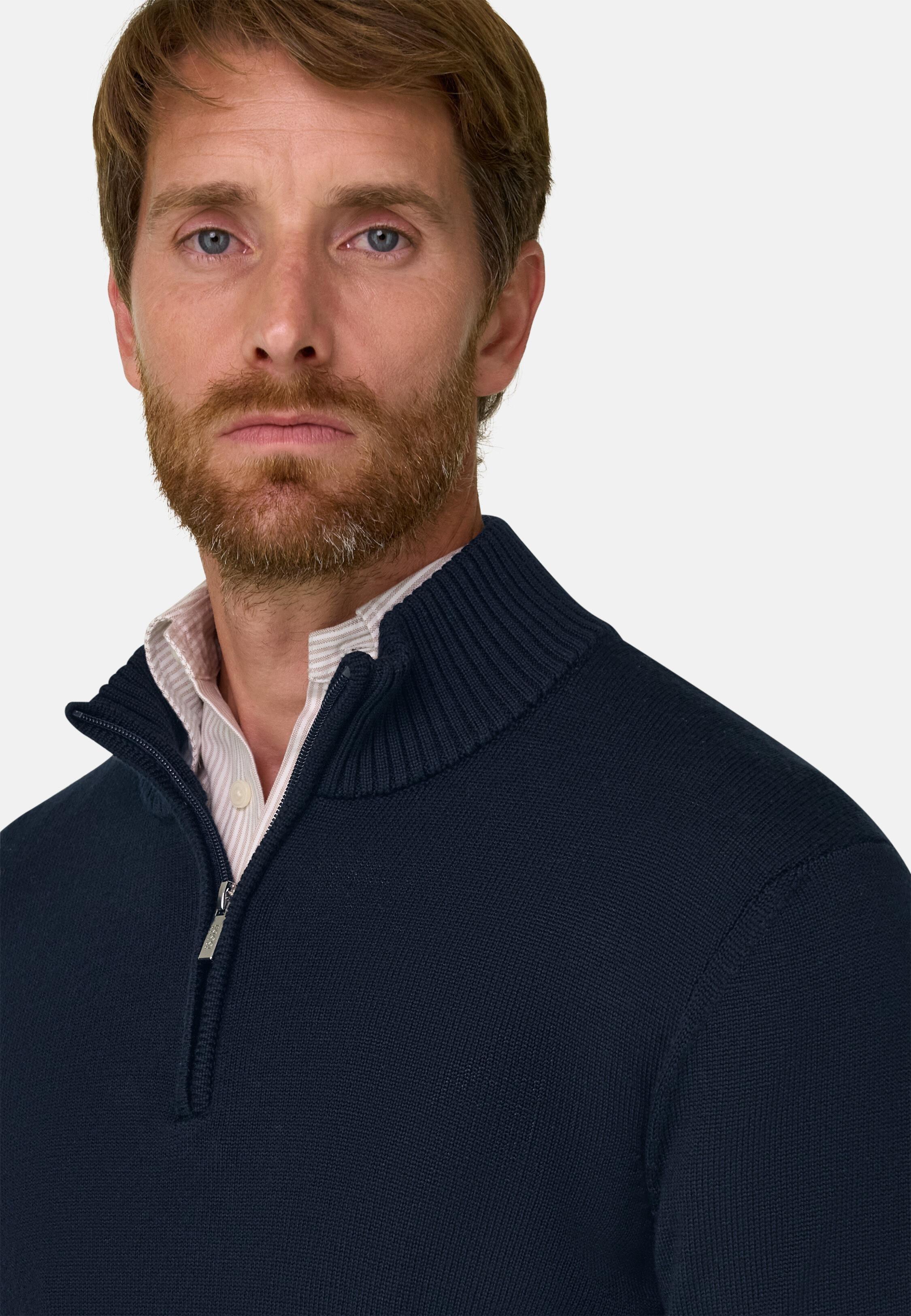 كنزة بياقة رول وسحاب ربع الطول من صوف ميرينو فائق النعومة, Navy blue, large image number 1