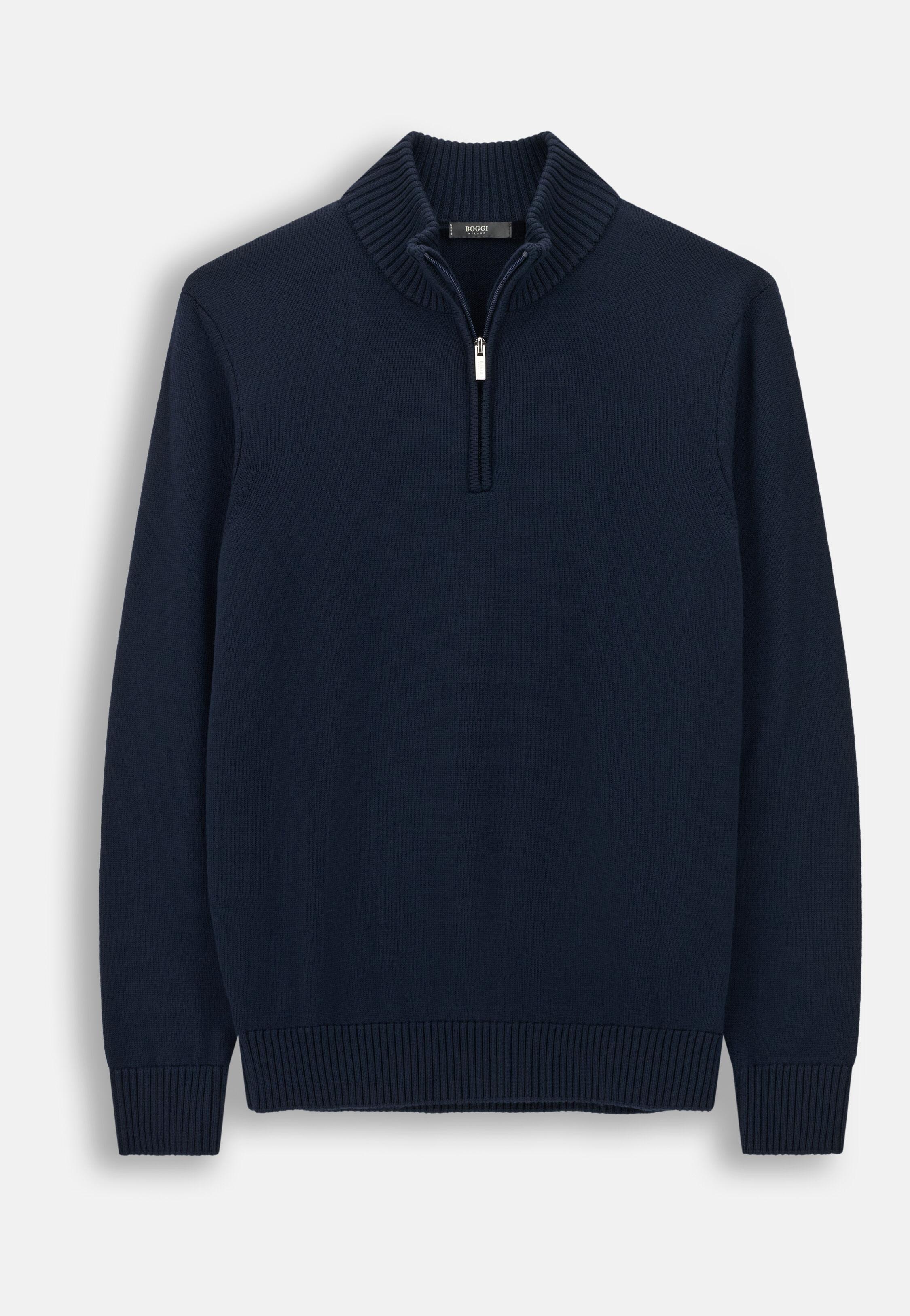 كنزة بياقة رول وسحاب ربع الطول من صوف ميرينو فائق النعومة, Navy blue, large image number 3