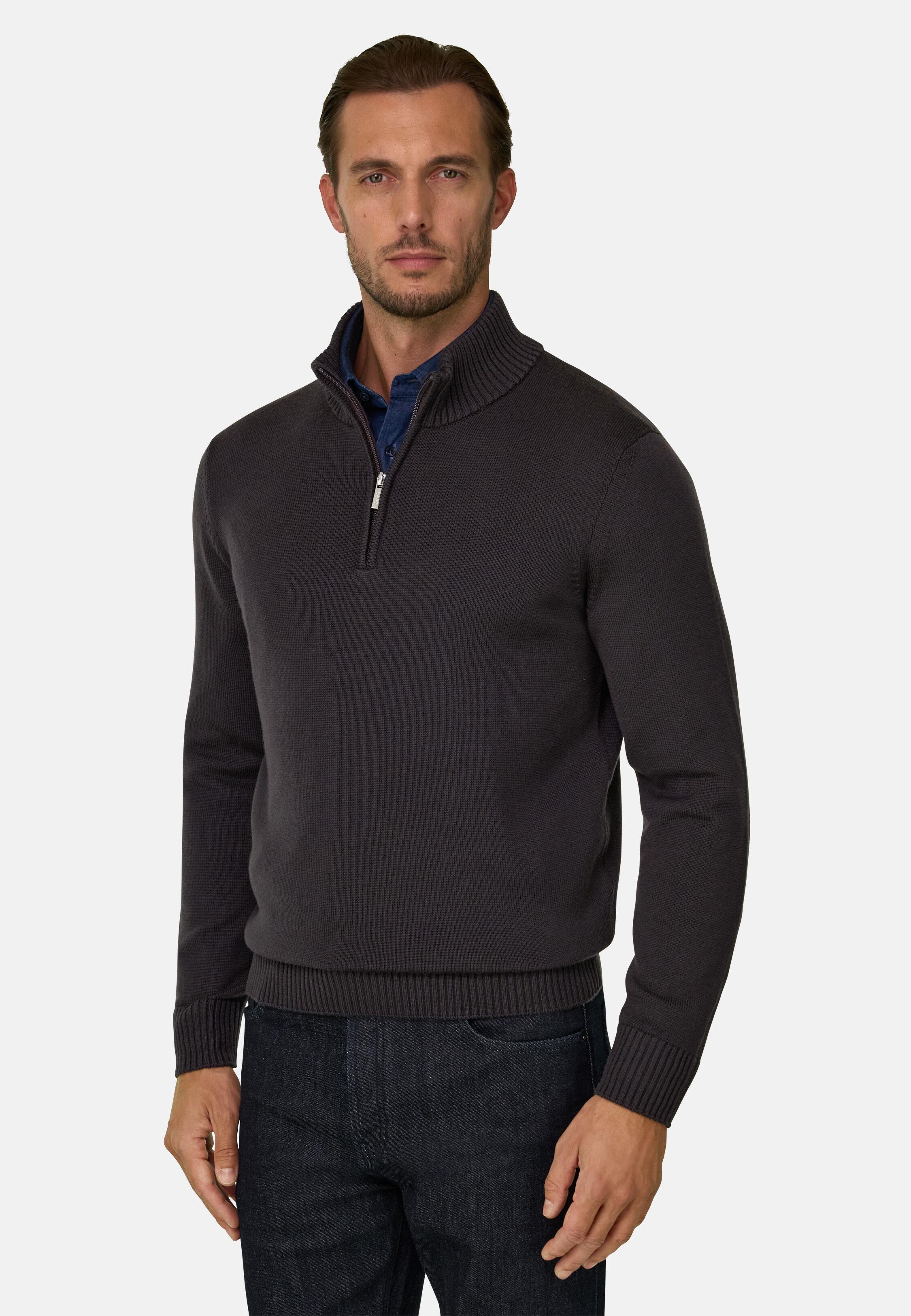 Brown Roll Neck Jumper Quarter-Zip Superfine Merino Wool, Dark brown, large image number 1